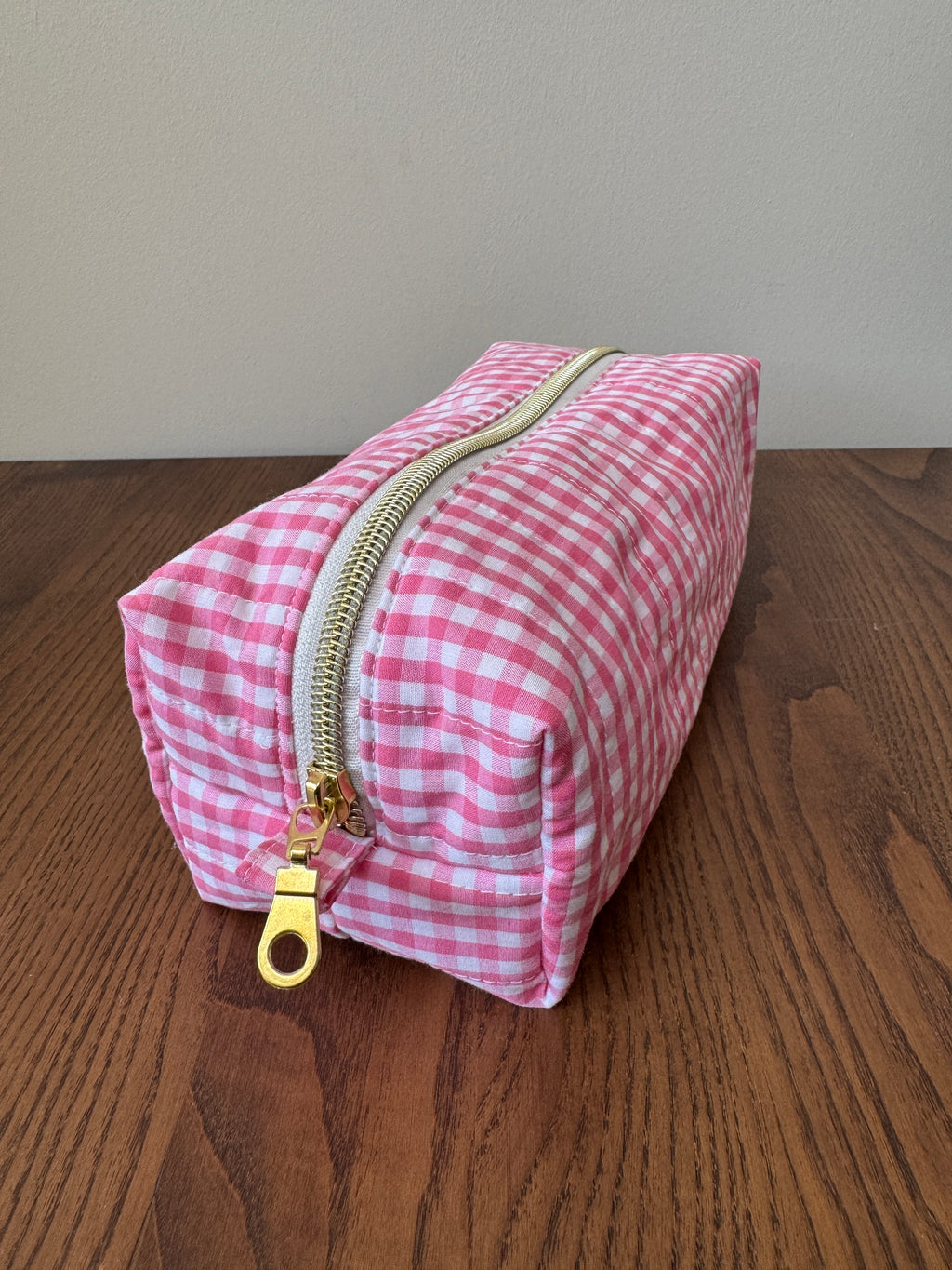 Boxy Zipper Pouch -Strawberry Pink Gingham