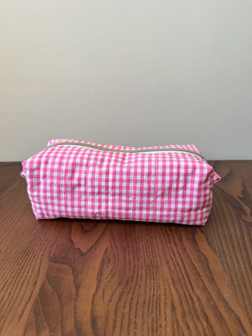 Boxy Zipper Pouch -Strawberry Pink Gingham