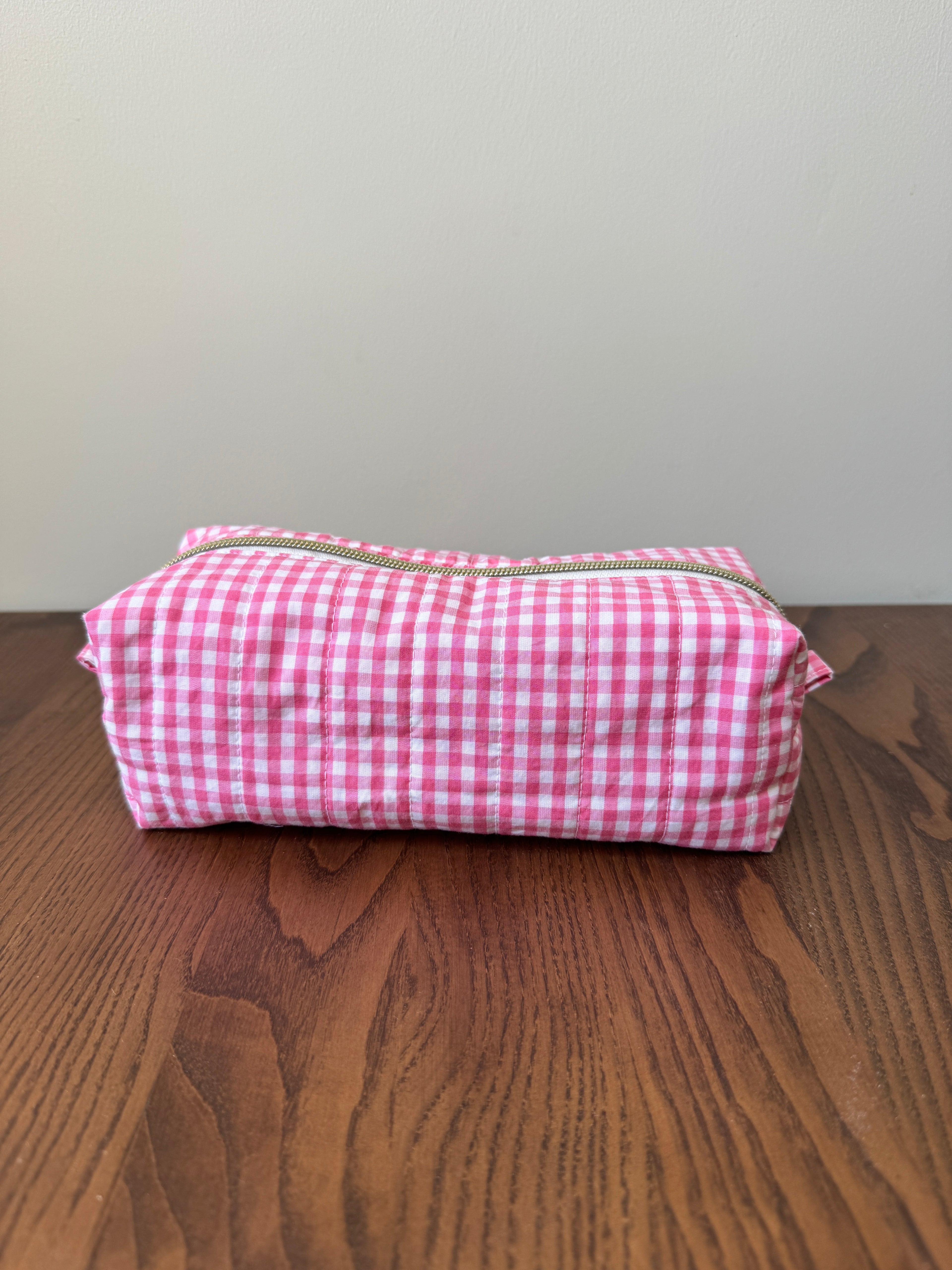 Boxy Zipper Pouch -Strawberry Pink Gingham