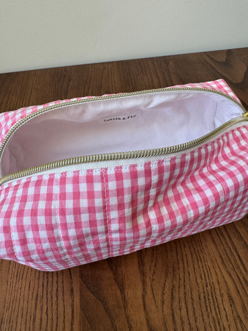 Boxy Zipper Pouch -Strawberry Pink Gingham