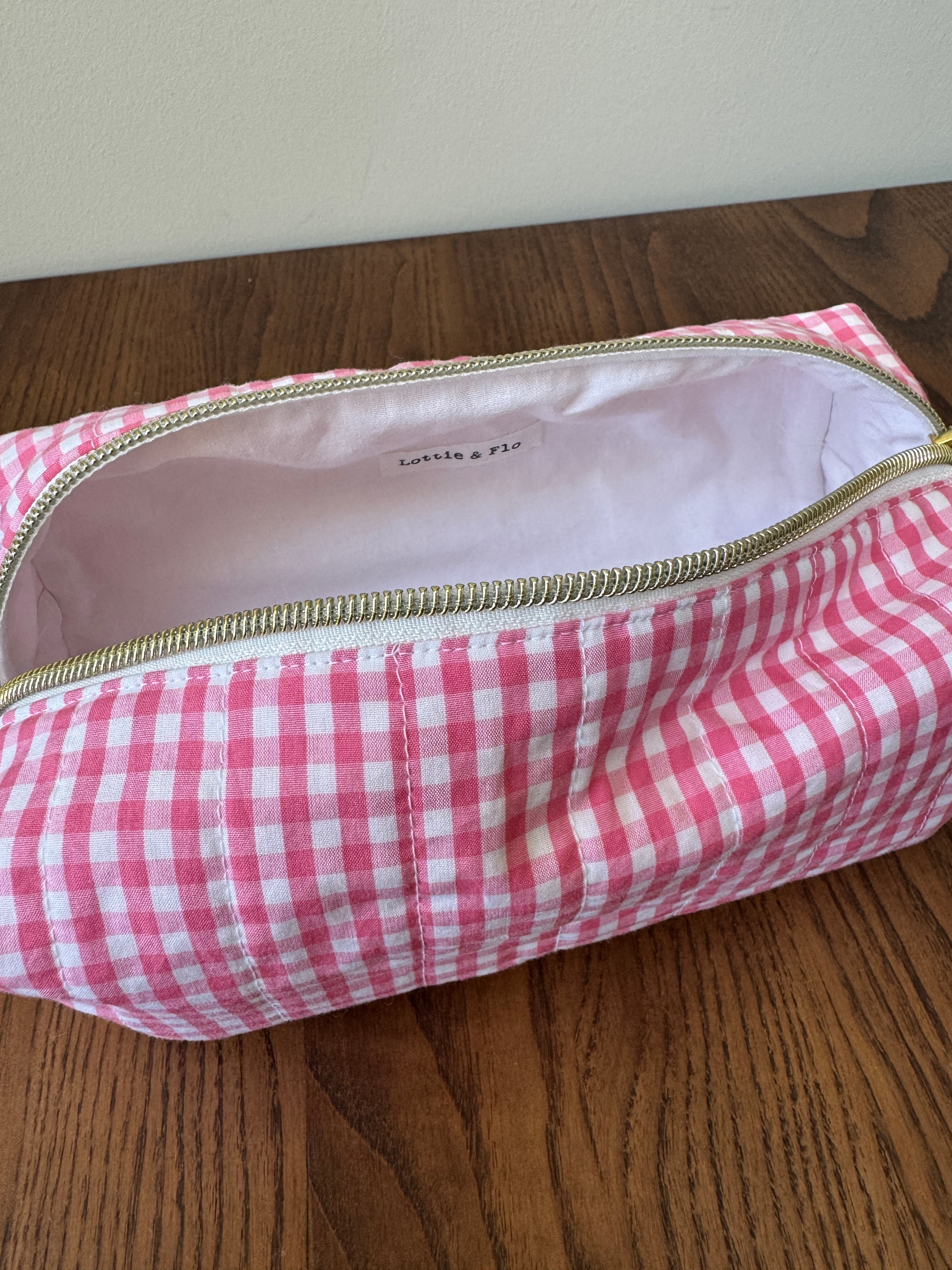 Boxy Zipper Pouch -Strawberry Pink Gingham