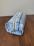 Boxy Zipper Pouch - Navy & Teal Plaid