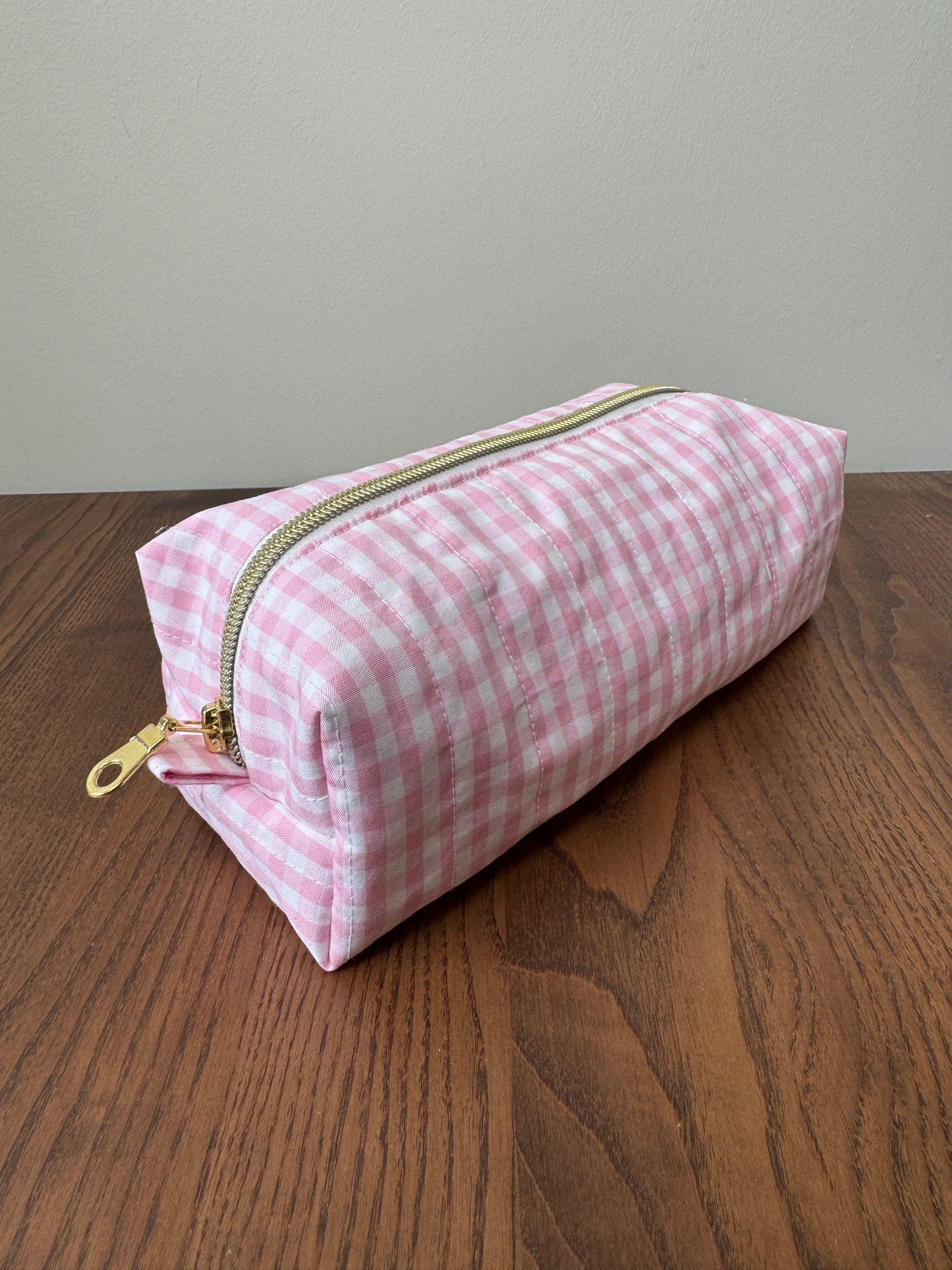 Boxy Zipper Pouch - Baby Pink Gingham