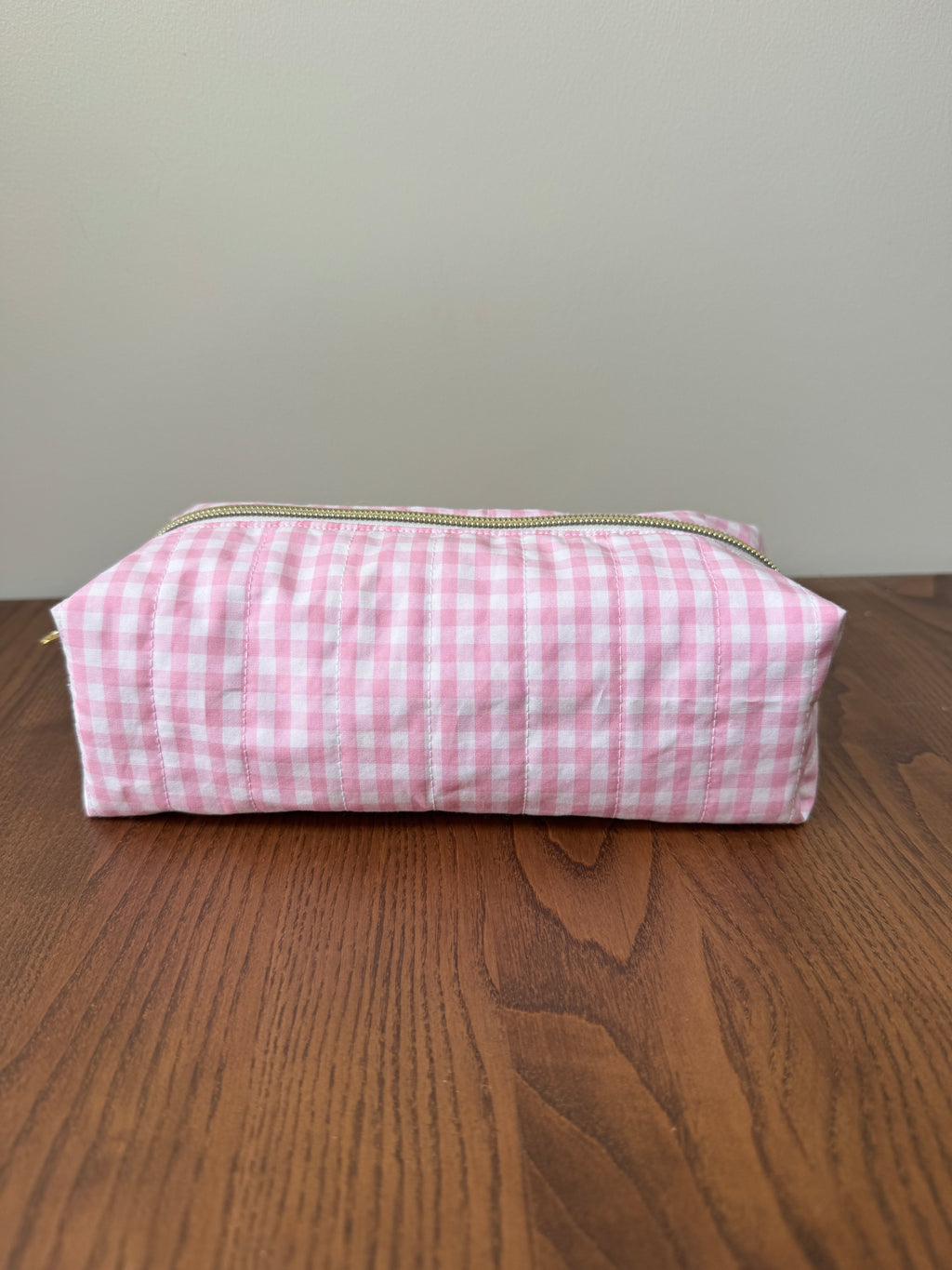 Boxy Zipper Pouch - Baby Pink Gingham