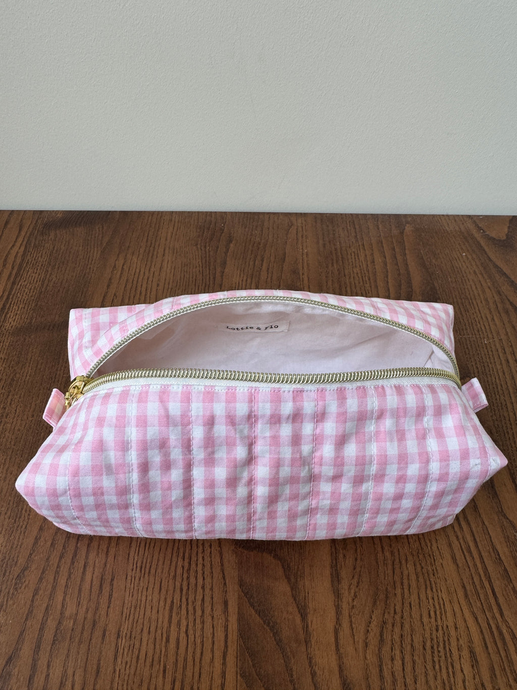 Boxy Zipper Pouch - Baby Pink Gingham