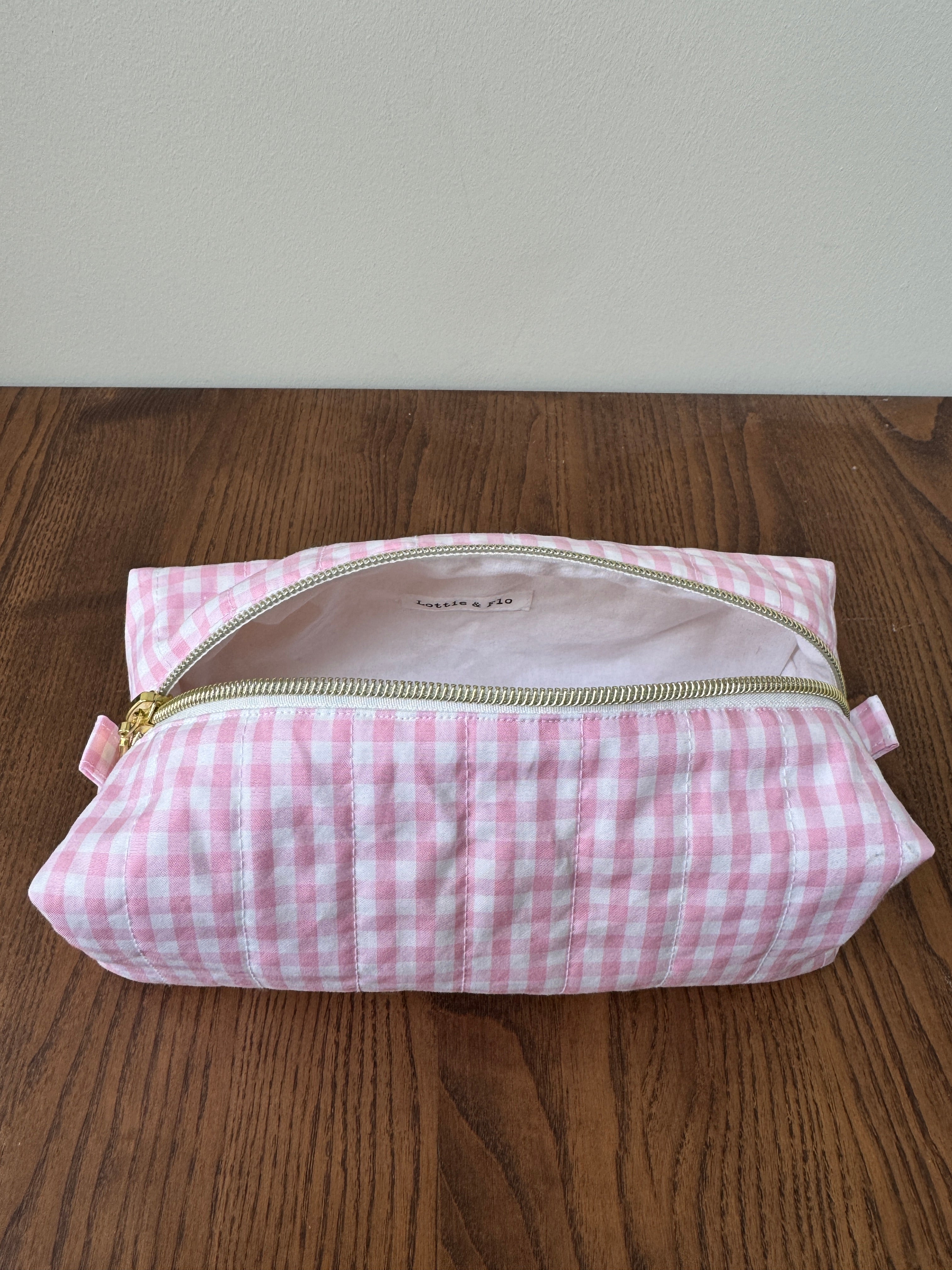 Boxy Zipper Pouch - Baby Pink Gingham