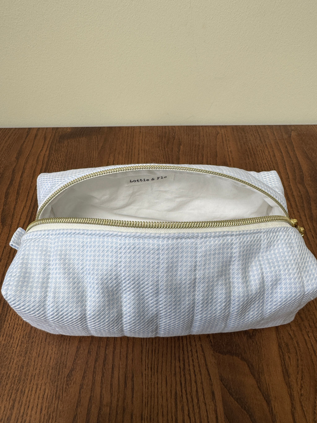 Boxy Zipper Pouch - Pale Blue Houndstooth