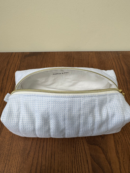 Boxy Zipper Pouch - Pale Blue Houndstooth