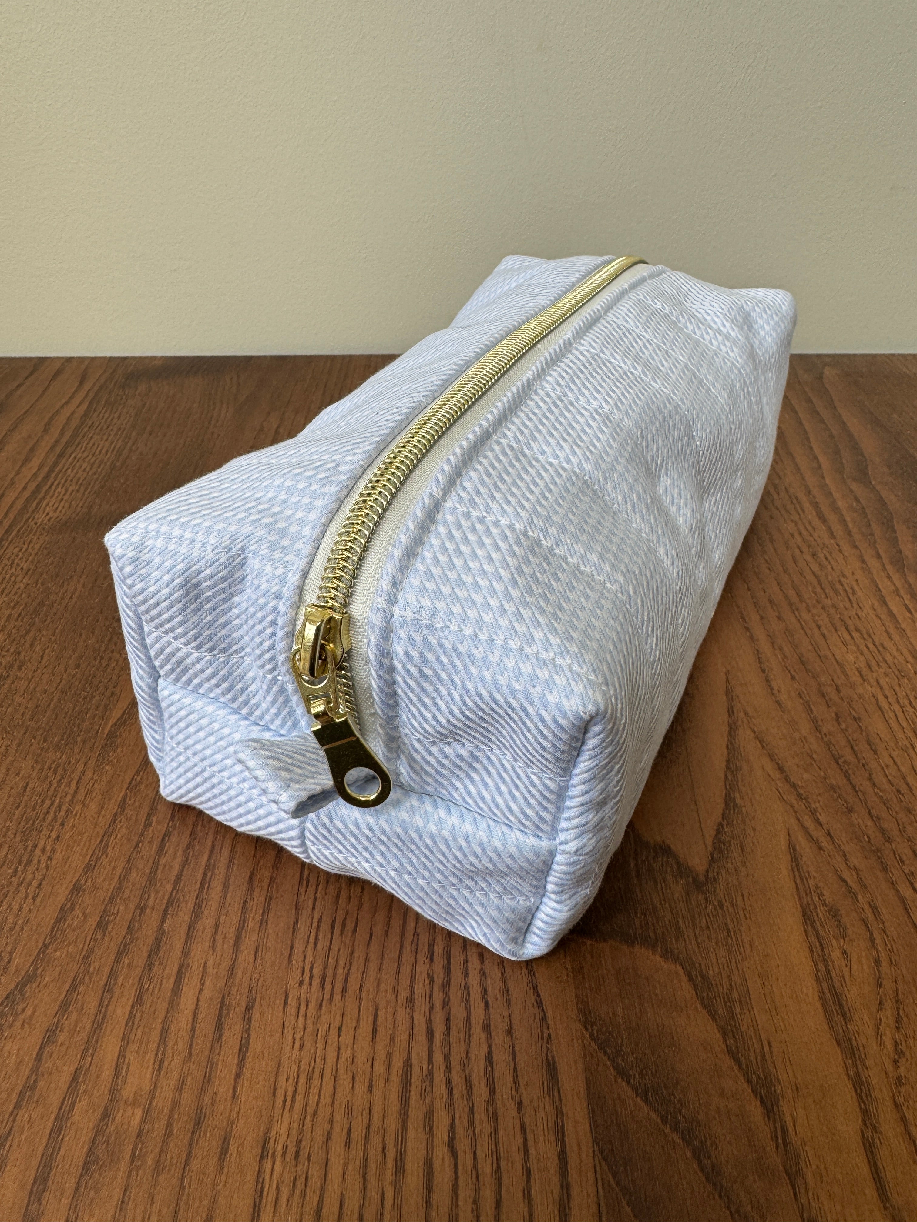 Boxy Zipper Pouch - Pale Blue Houndstooth
