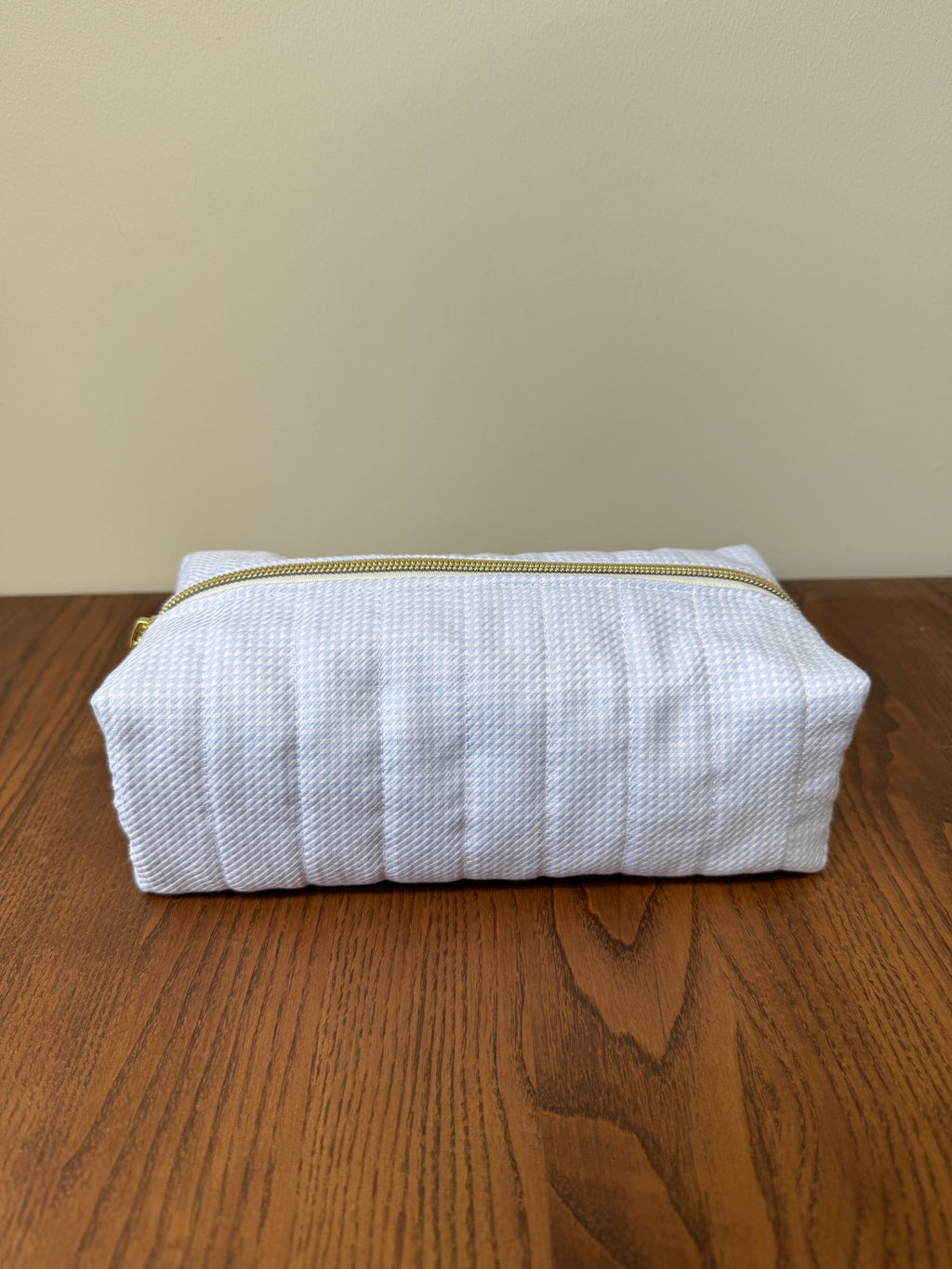 Boxy Zipper Pouch - Pale Blue Houndstooth