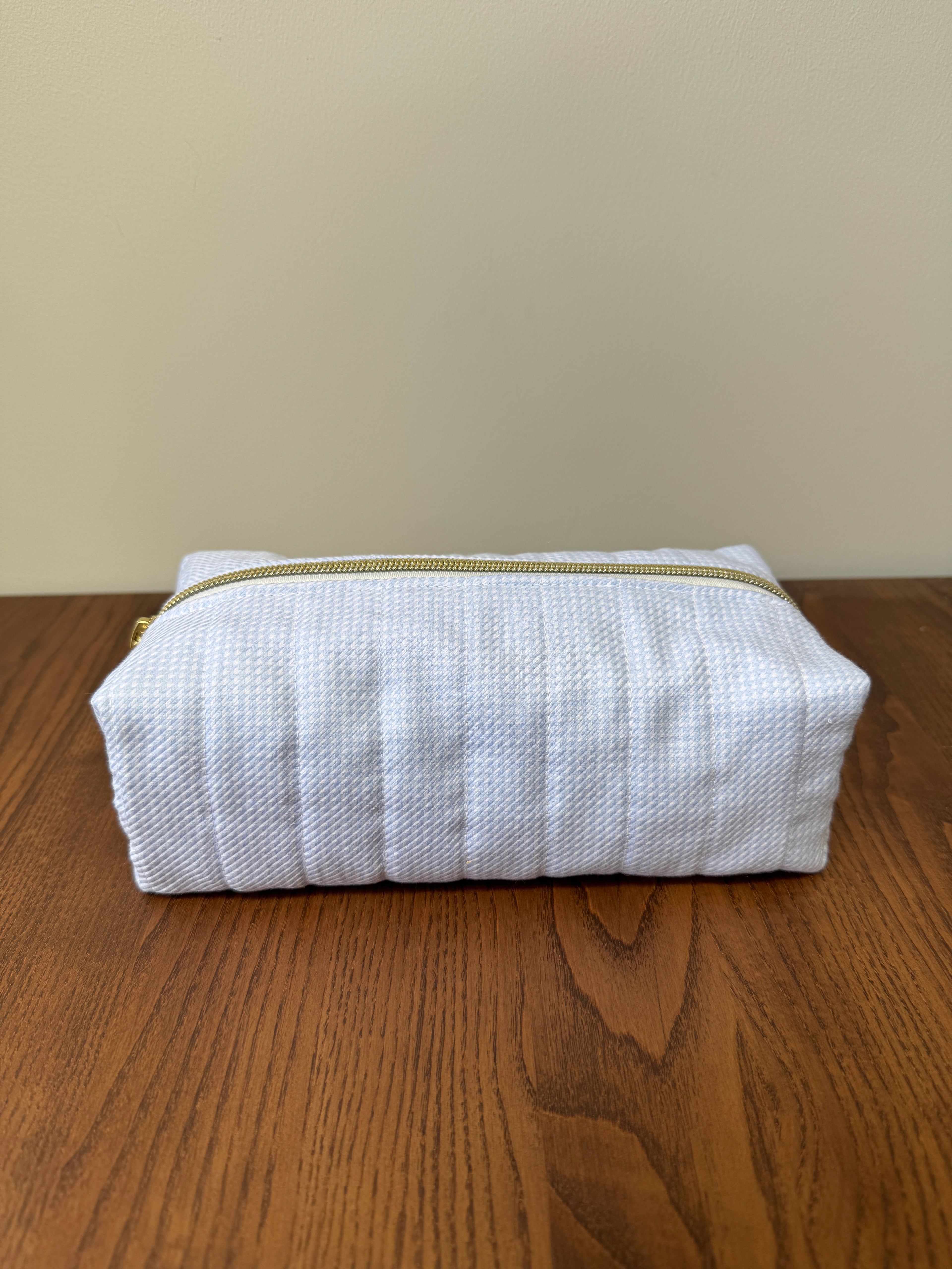 Boxy Zipper Pouch - Pale Blue Houndstooth
