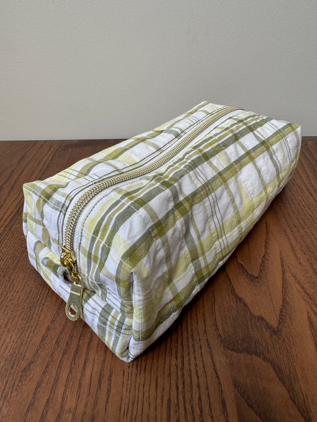 Boxy Zipper Pouch - Green Plaid