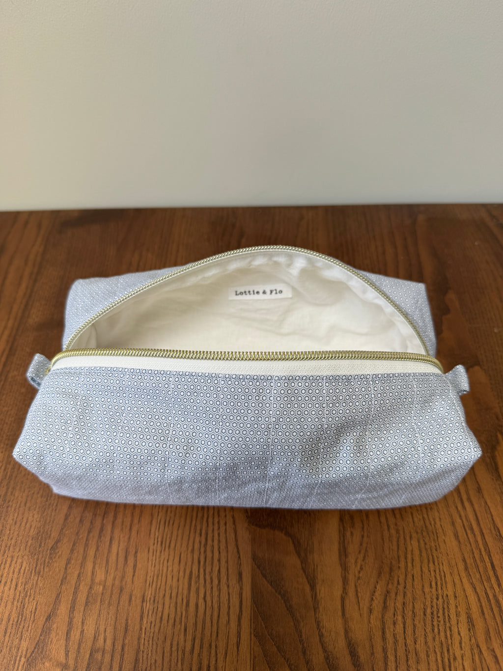 Boxy Zipper Pouch - Blue Grey Hexagon