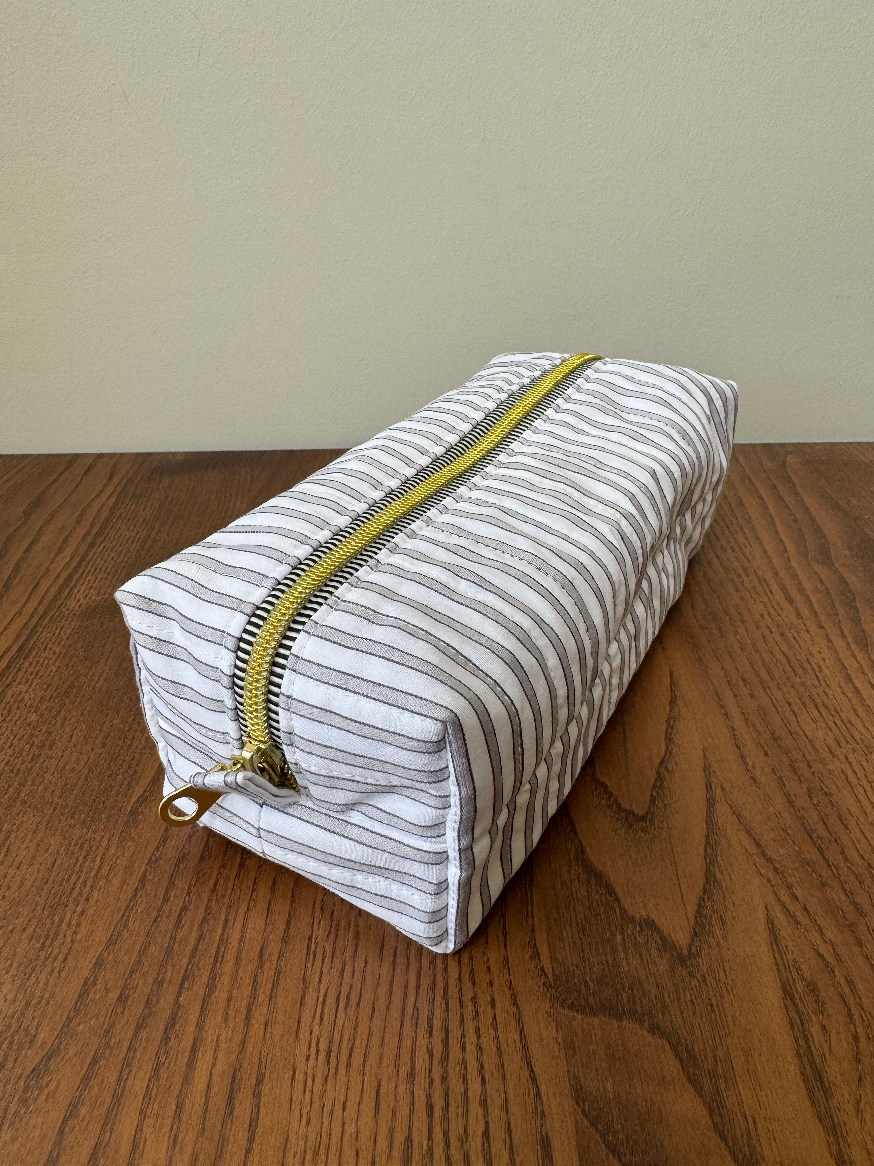 Boxy Zipper Pouch - Silver Grey Stripe