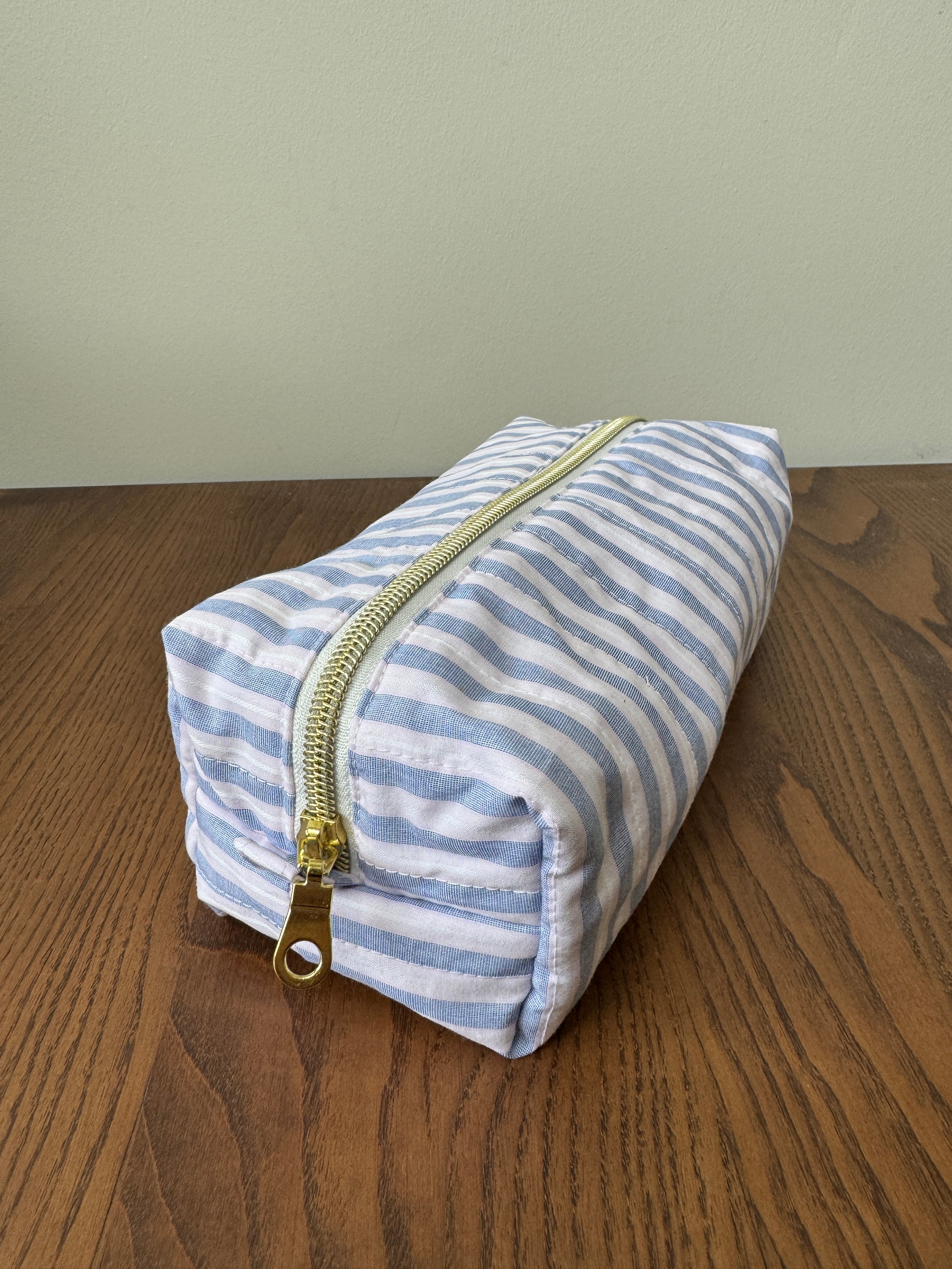 Boxy Zipper Pouch - Blue & Pink Stripe