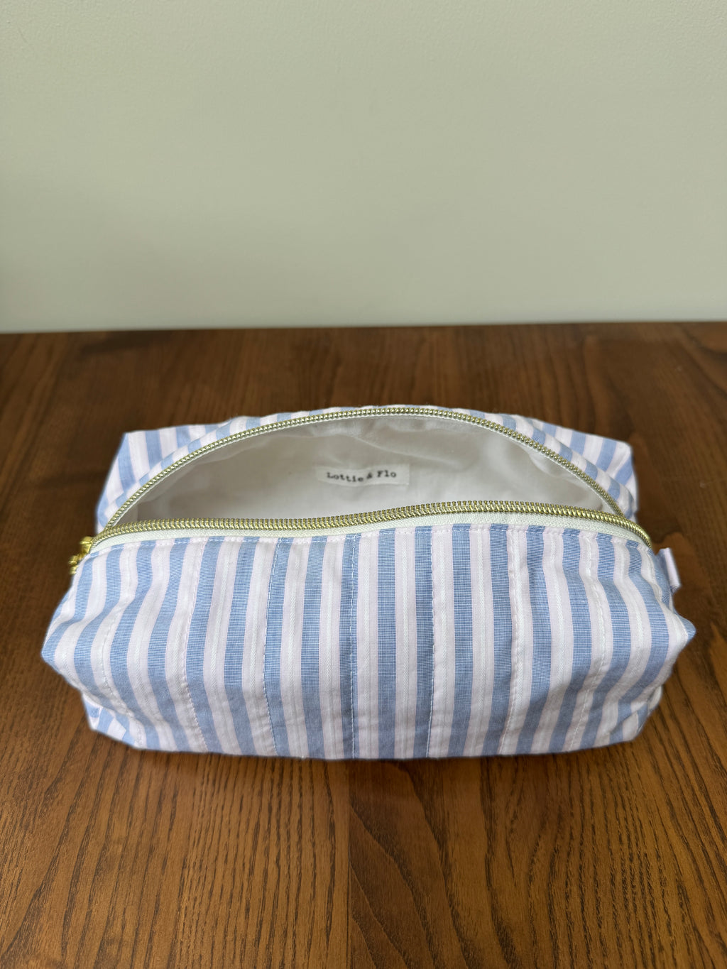 Boxy Zipper Pouch - Blue & Pink Stripe