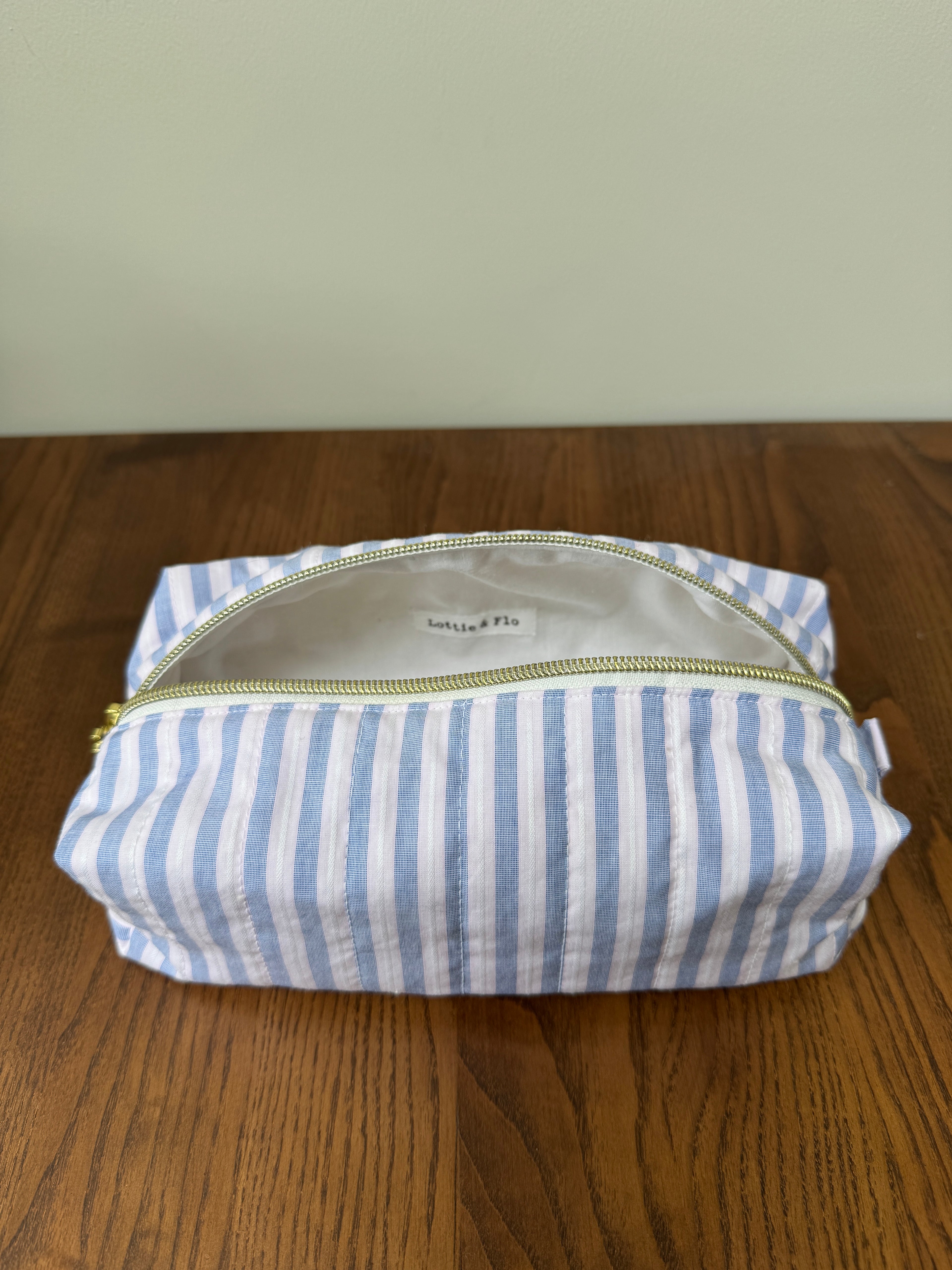 Boxy Zipper Pouch - Blue & Pink Stripe