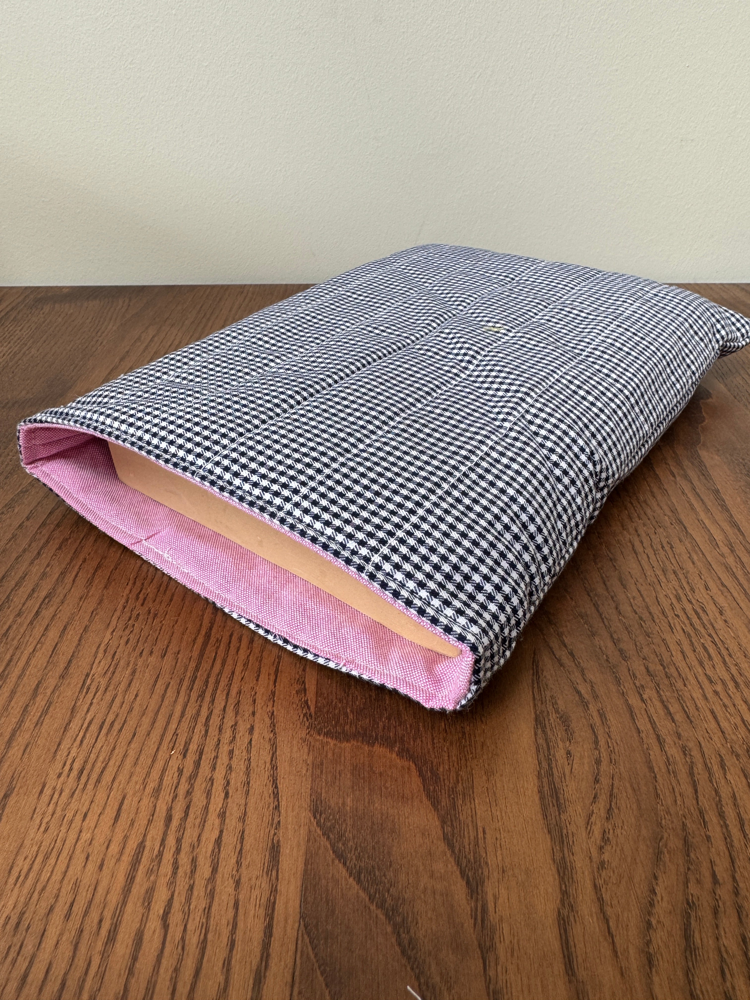 Book Sleeve - Micro Black Gingham (pink inside)