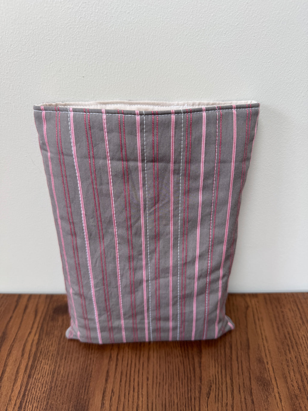 Book Sleeve - Greige with Pink Pinstripes