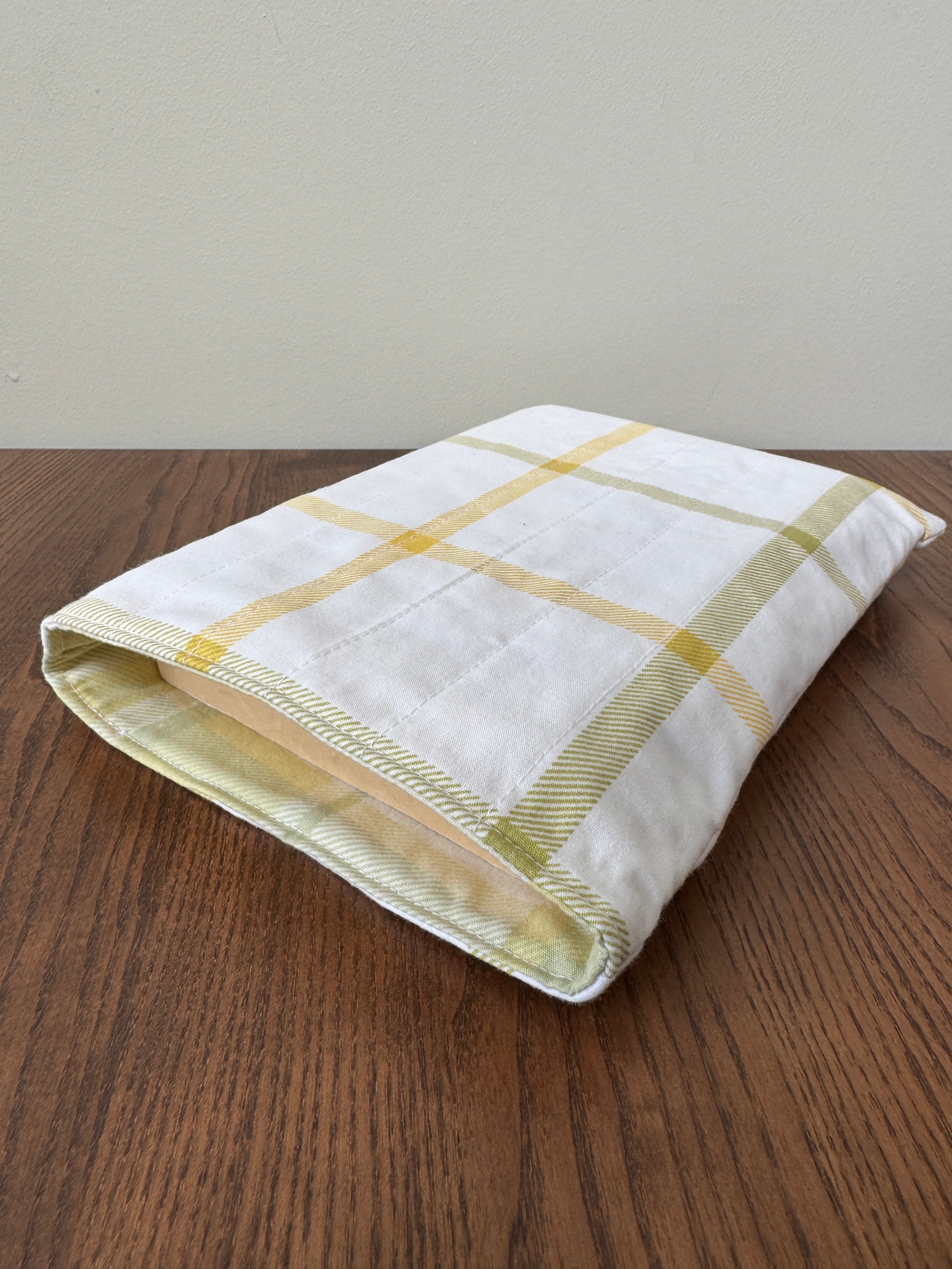 Book Sleeve - White with Yellow & Green Plaid