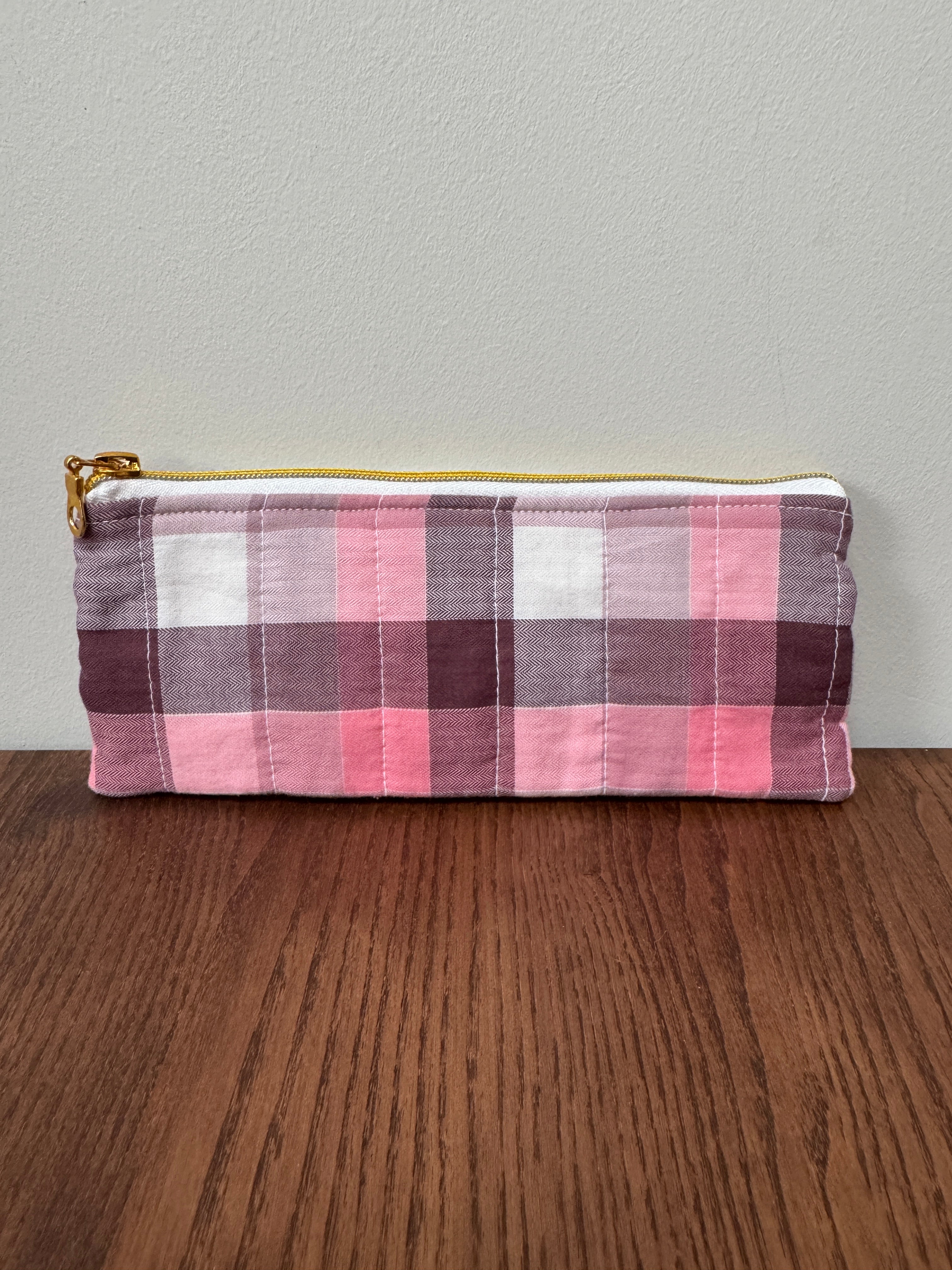 Pencil/Glasses case - Pink & Burgundy Check