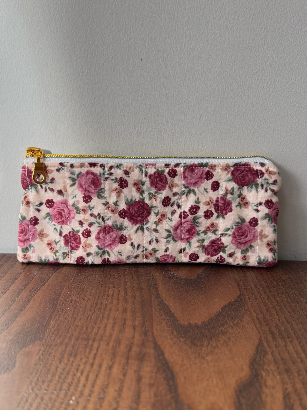 Pencil/Glasses case - Burgundy/Pink Floral Vintage