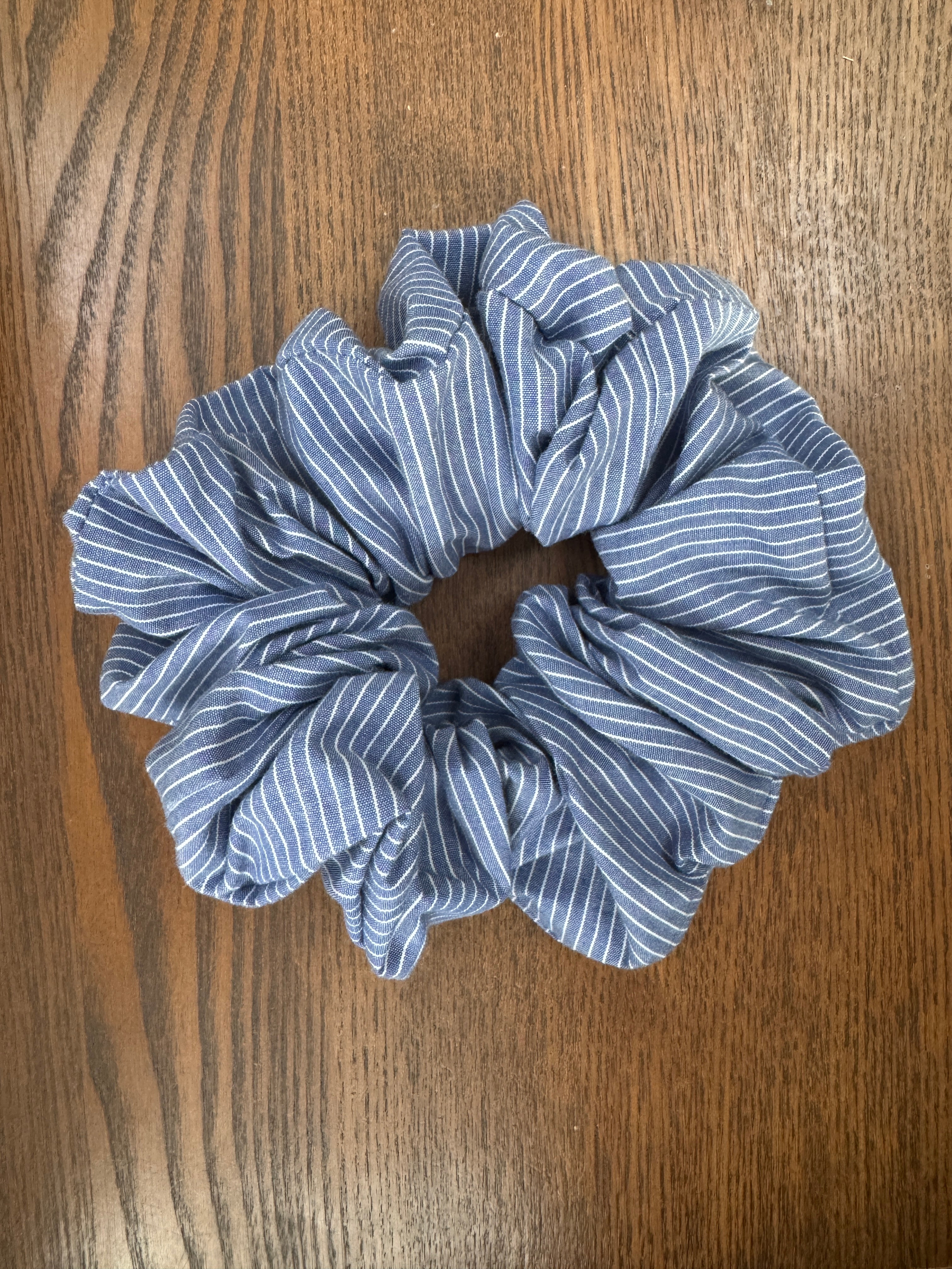 XL Scrunchie - Denim Blue & White Pinstripe
