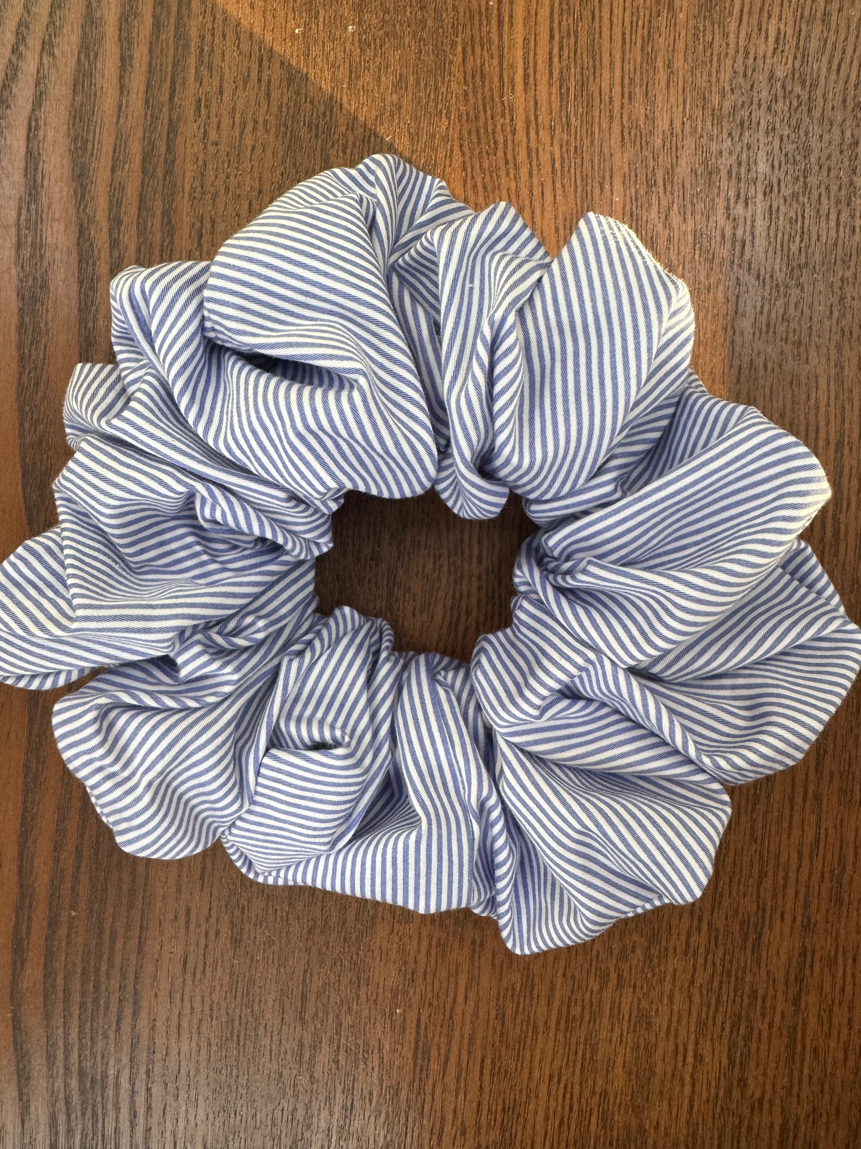 XL Scrunchie - Blue White & Pinstripe