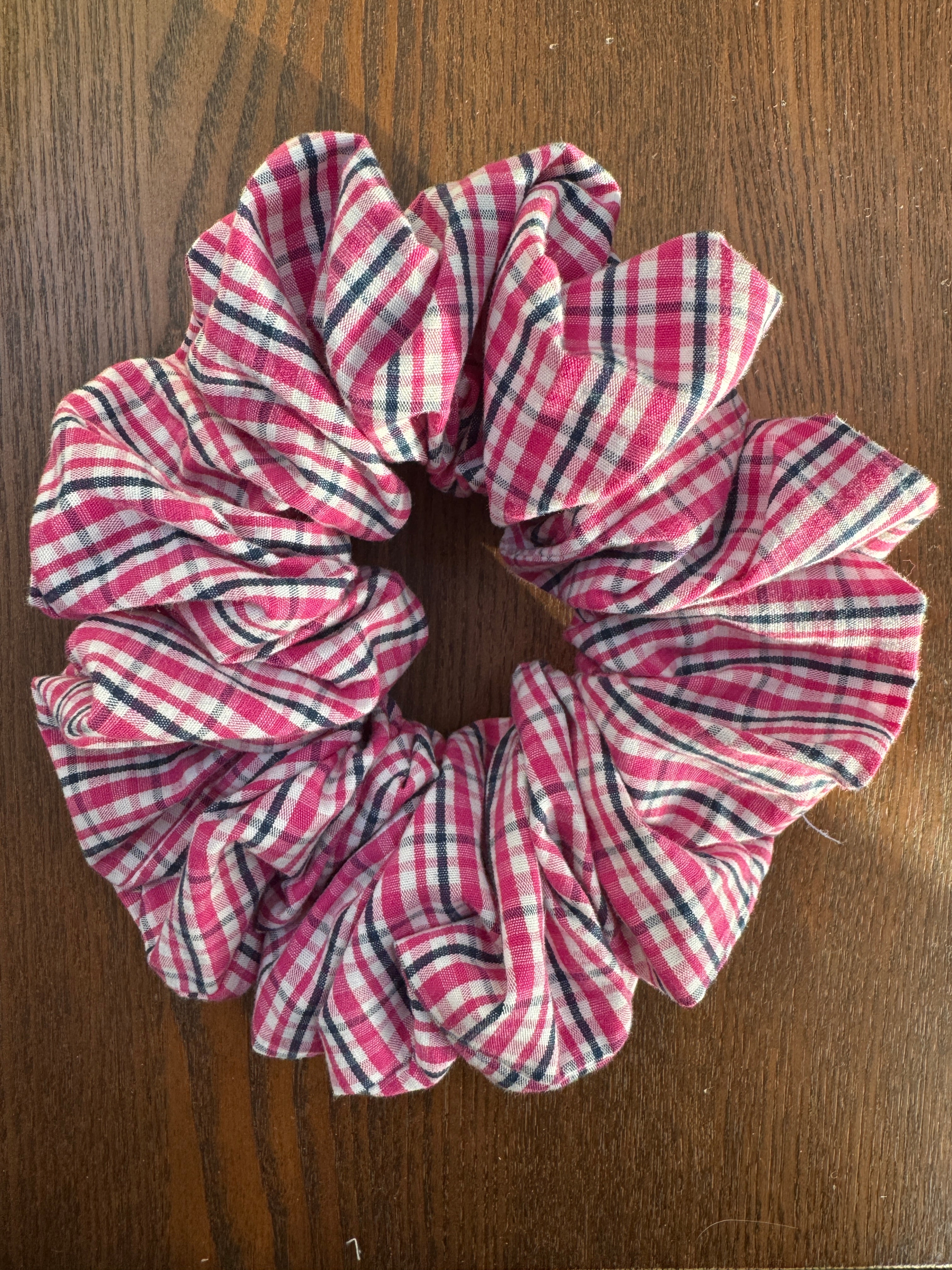 XL Scrunchie - Raspberry Pink, Black & White Plaid