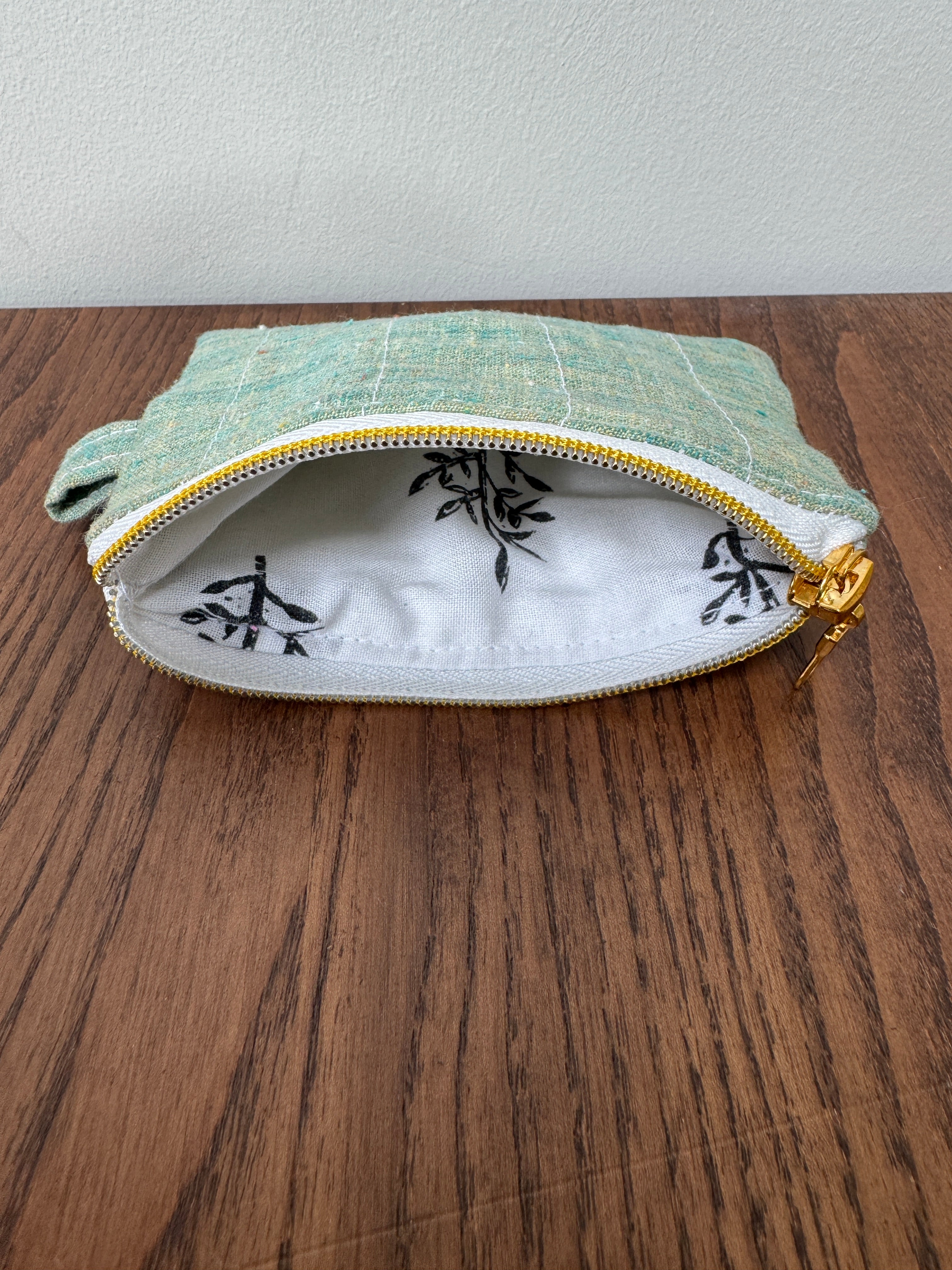 Coin Purse - Raw Silk look Green