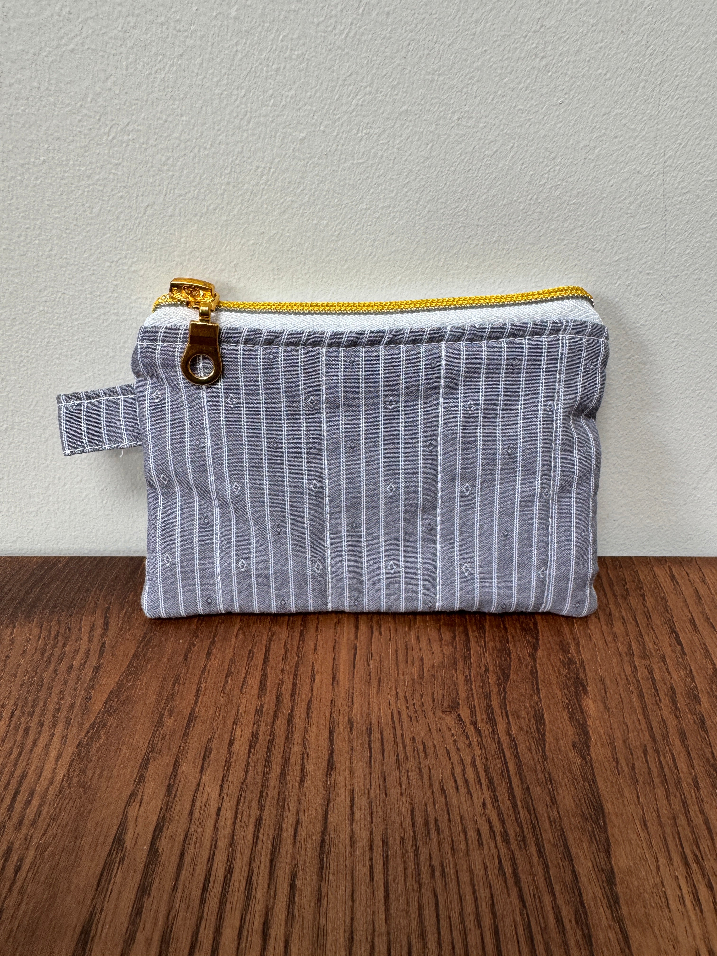 Coin Purse - Grey & White Pinstripe with Diamonds