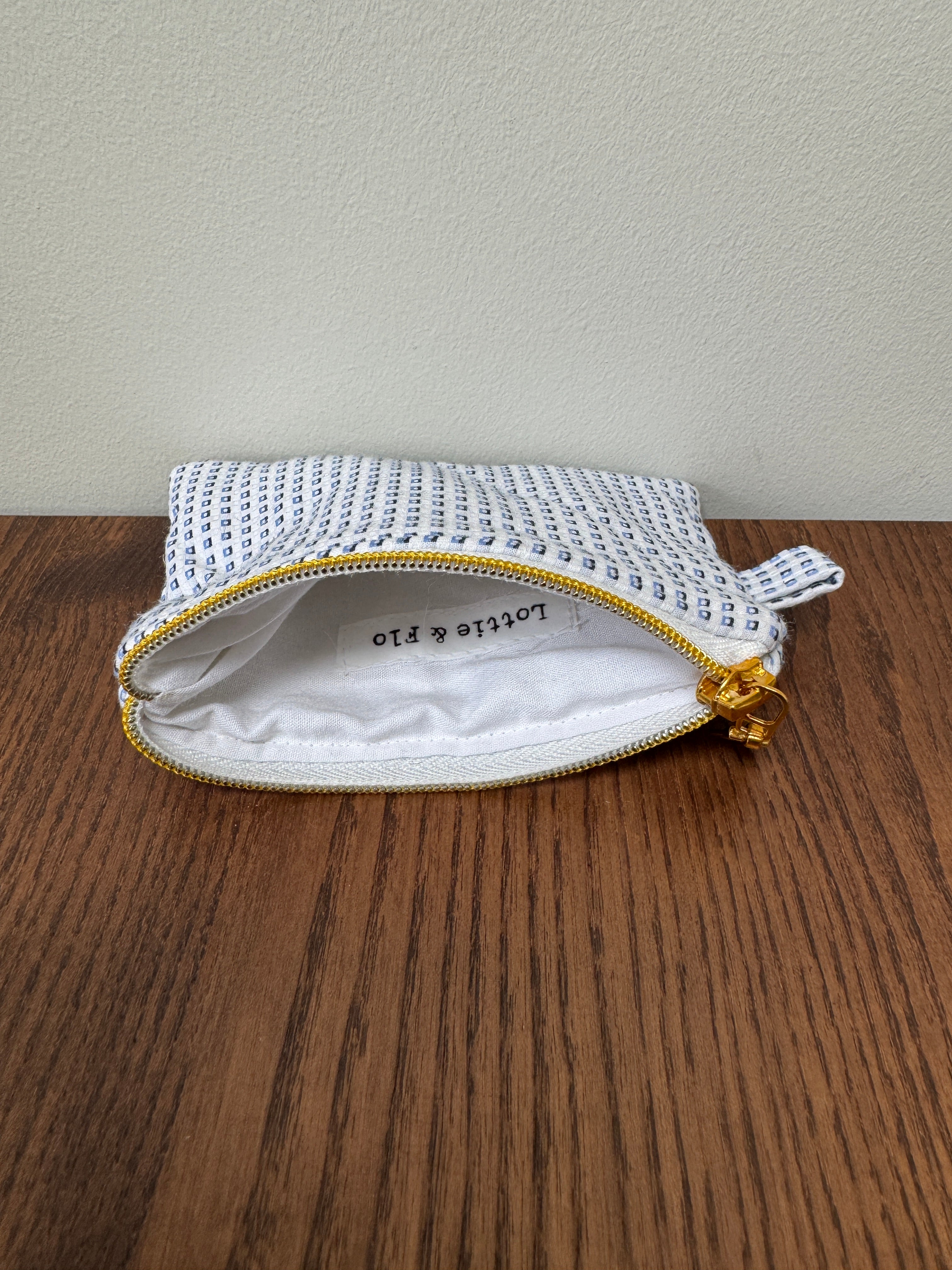 Coin Purse - White with Tiny Blue Squares