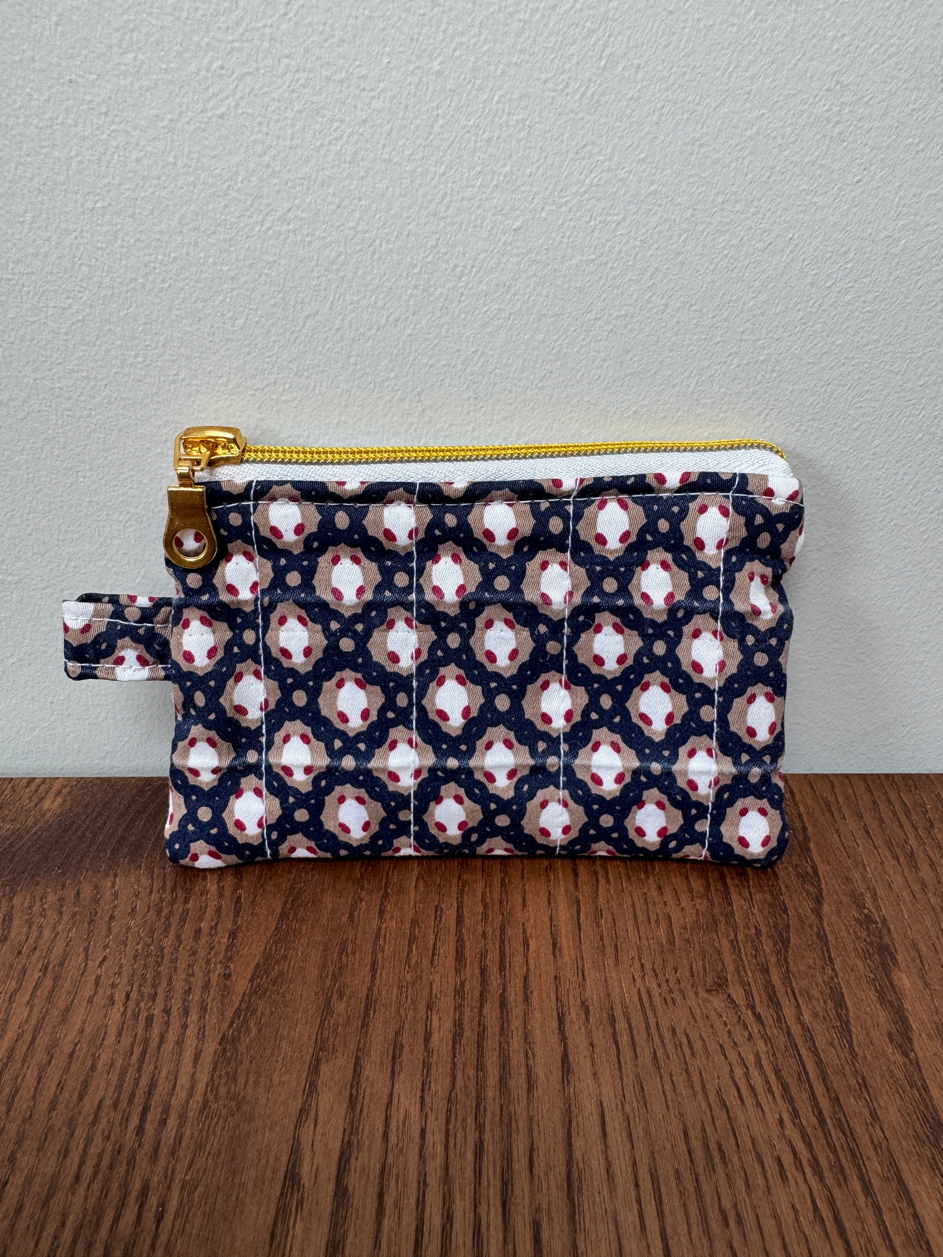 Coin Purse - Navy with Tan White & Burgundy shapes