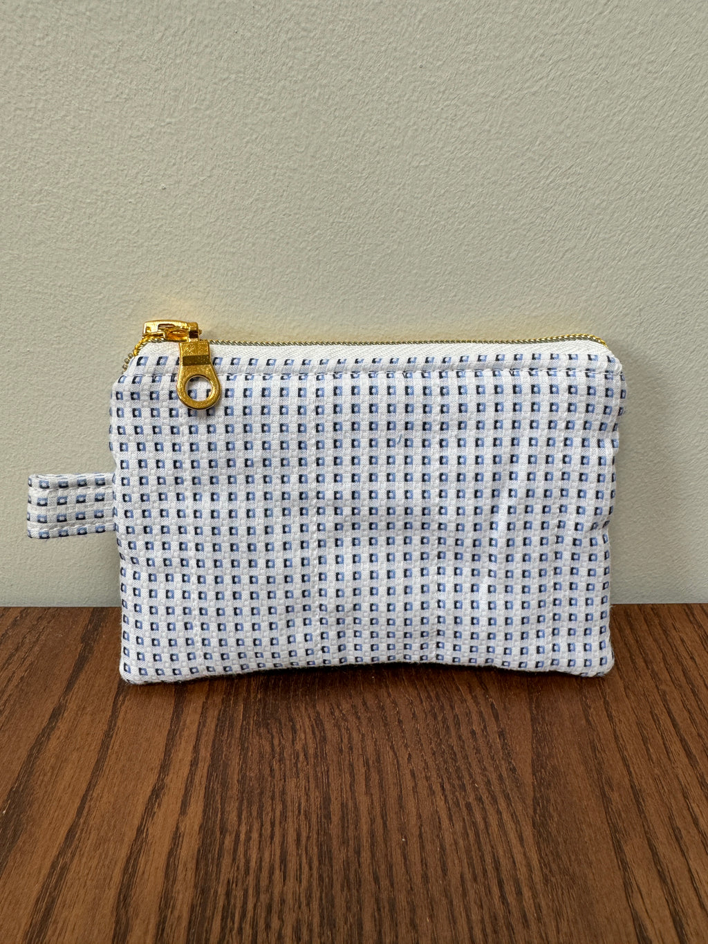 Coin Purse - White with Tiny Blue Squares