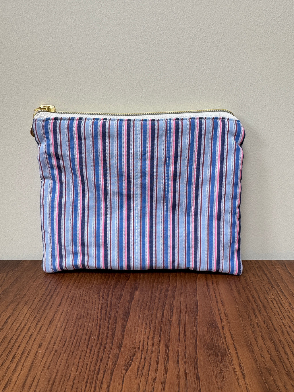 Small Zipper Pouch - Blue & Pink Pinstripe