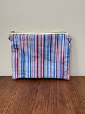 Small Zipper Pouch - Blue & Pink Pinstripe