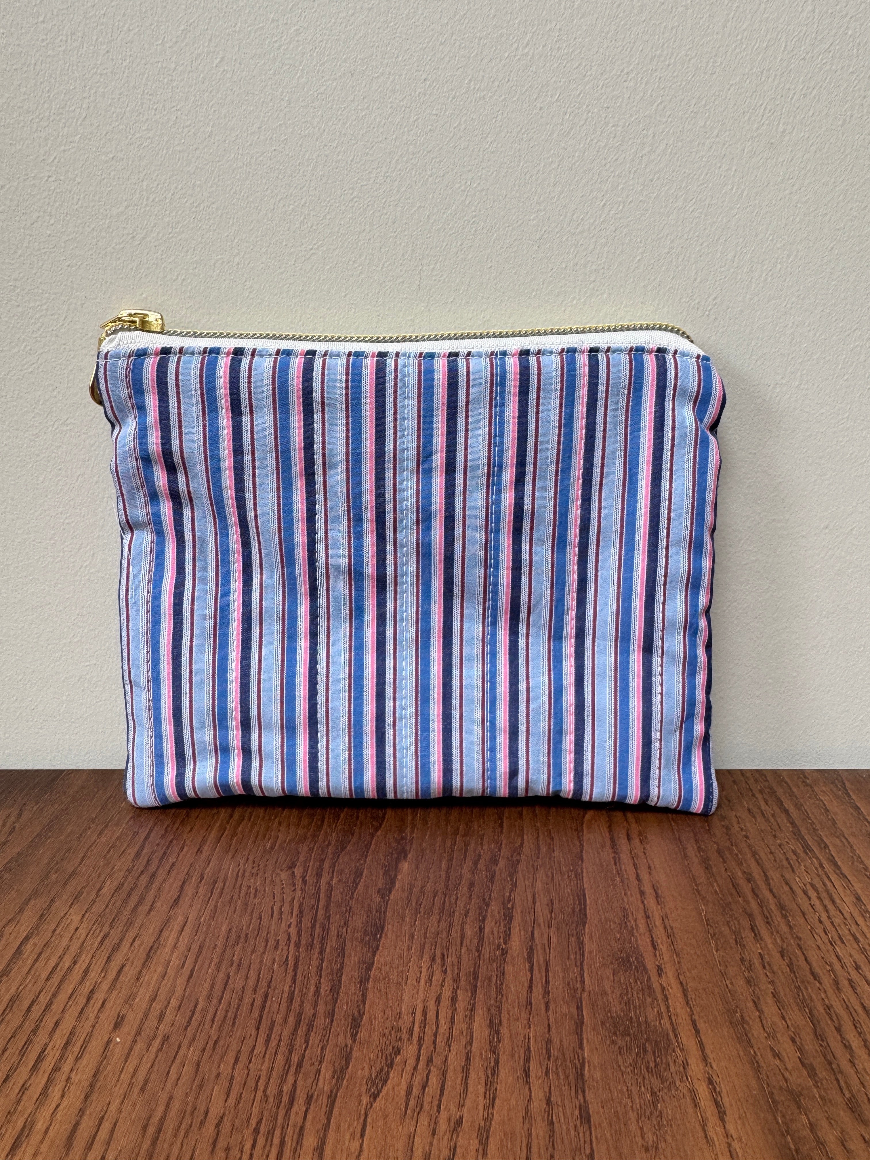 Small Zipper Pouch - Blue & Pink Pinstripe