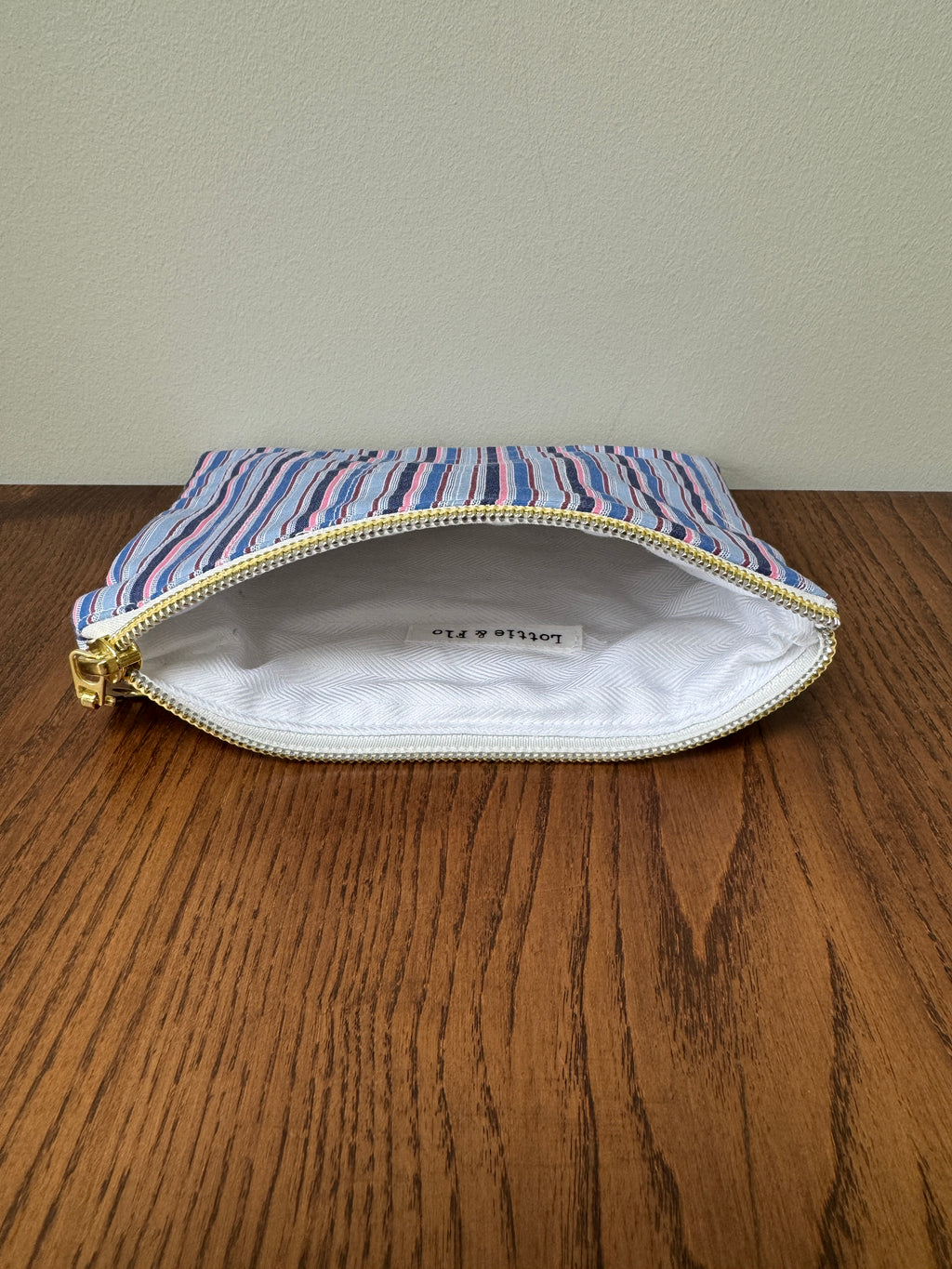 Small Zipper Pouch - Blue & Pink Pinstripe