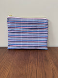 Small Zipper Pouch - Blue & Pink Pinstripe (Horizontal)