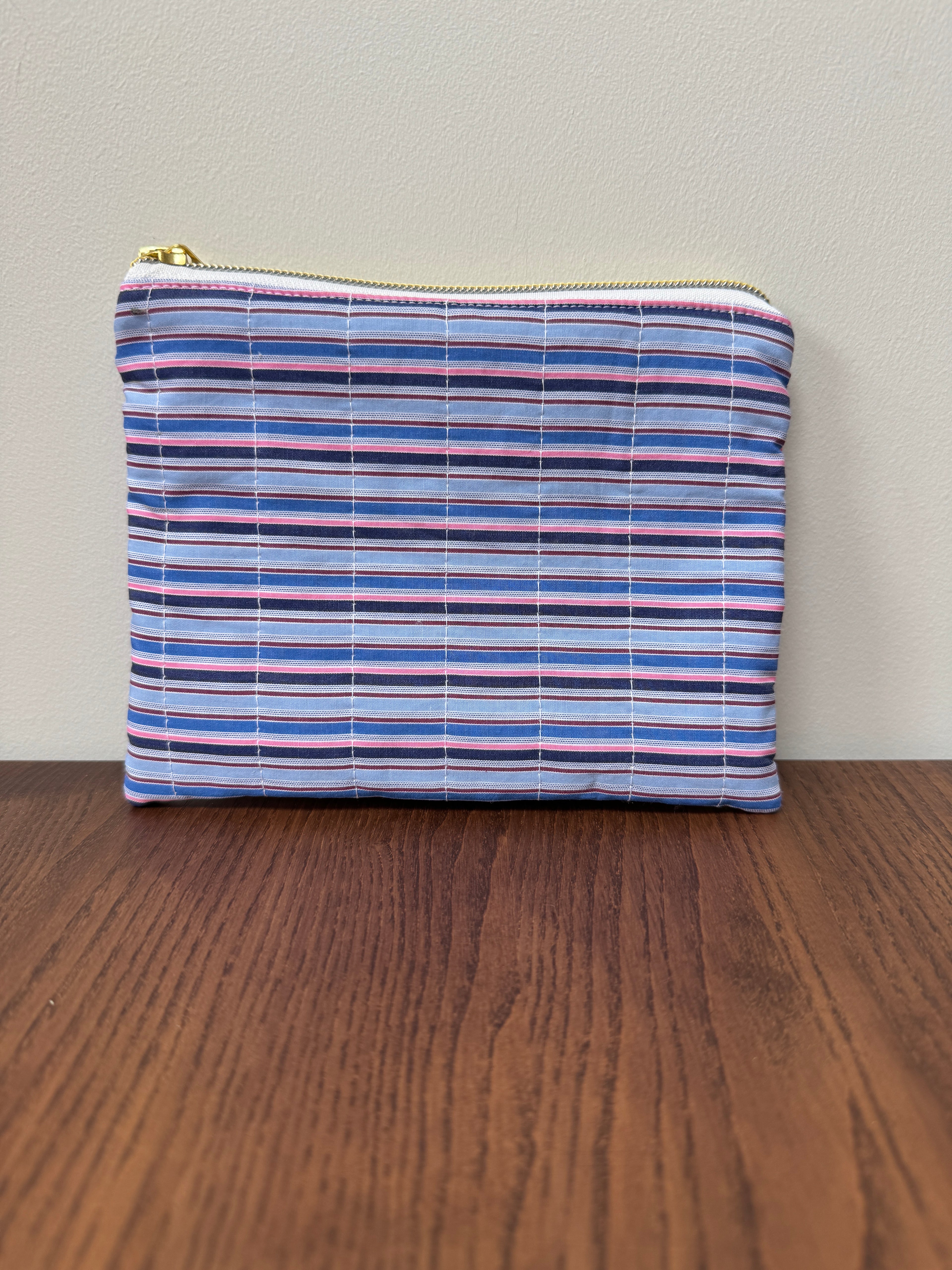 Small Zipper Pouch - Blue & Pink Pinstripe (Horizontal)