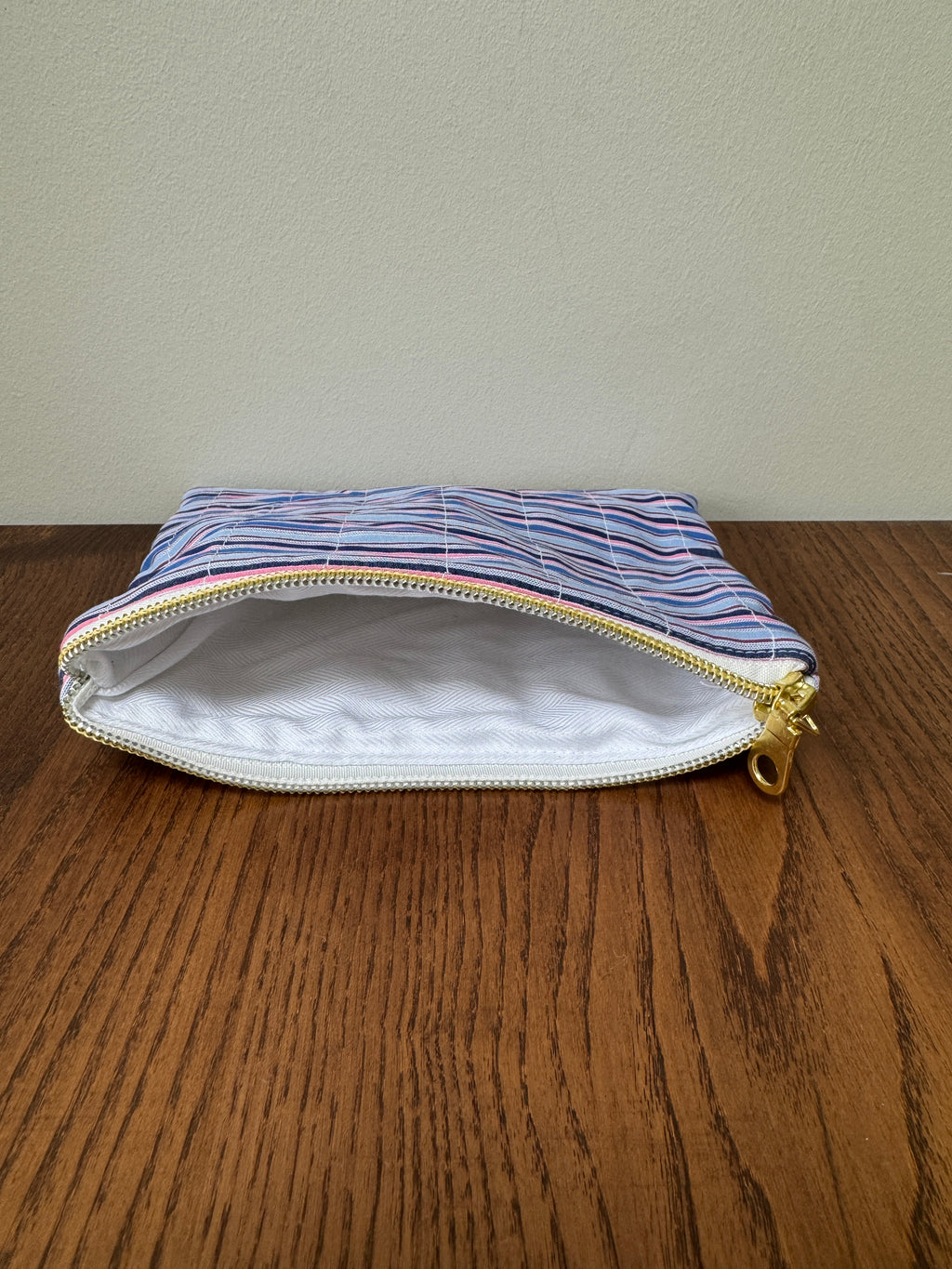 Small Zipper Pouch - Blue & Pink Pinstripe (Horizontal)