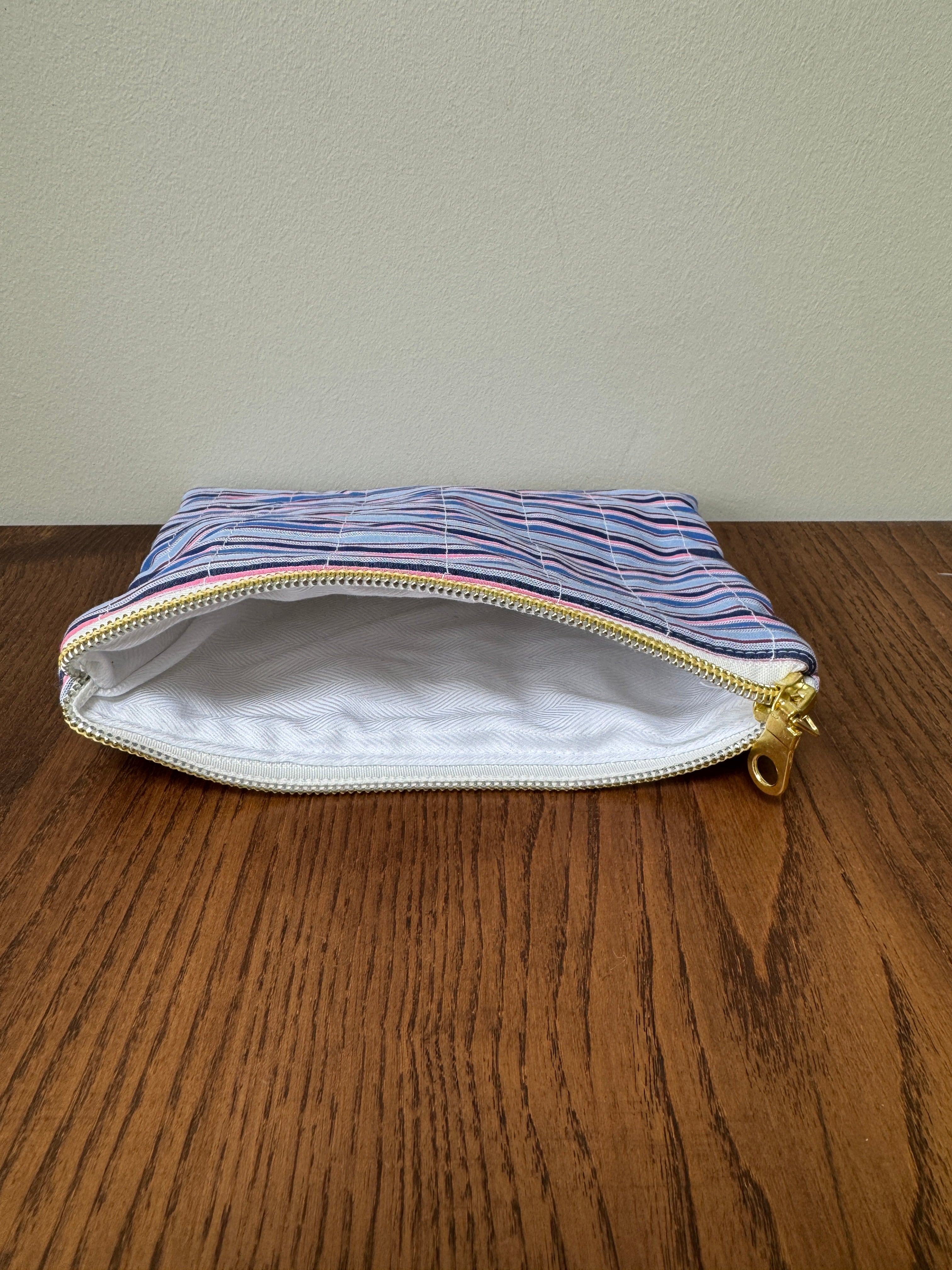 Small Zipper Pouch - Blue & Pink Pinstripe (Horizontal)