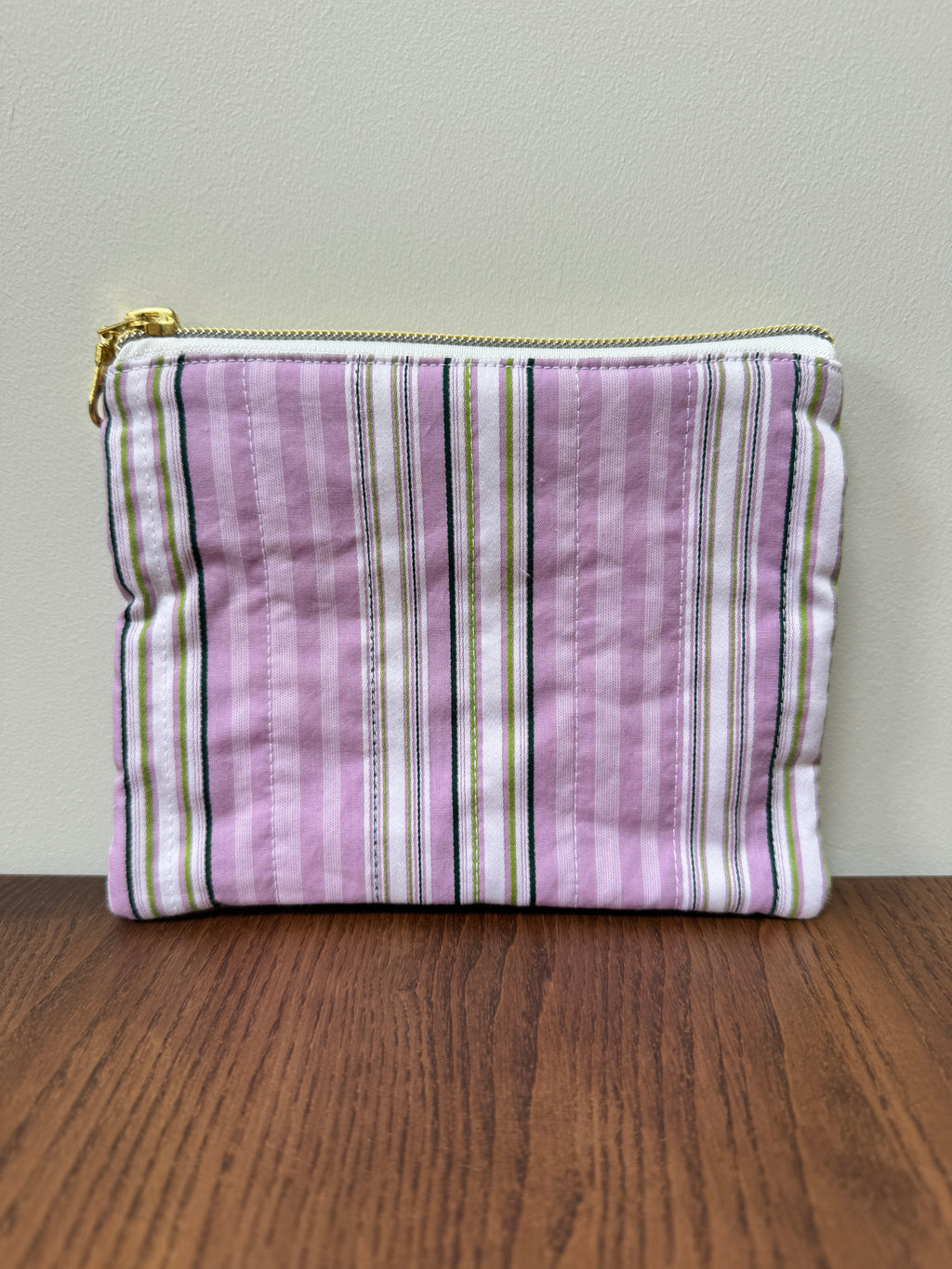Small Zipper Pouch - Lilac & Green Stripe
