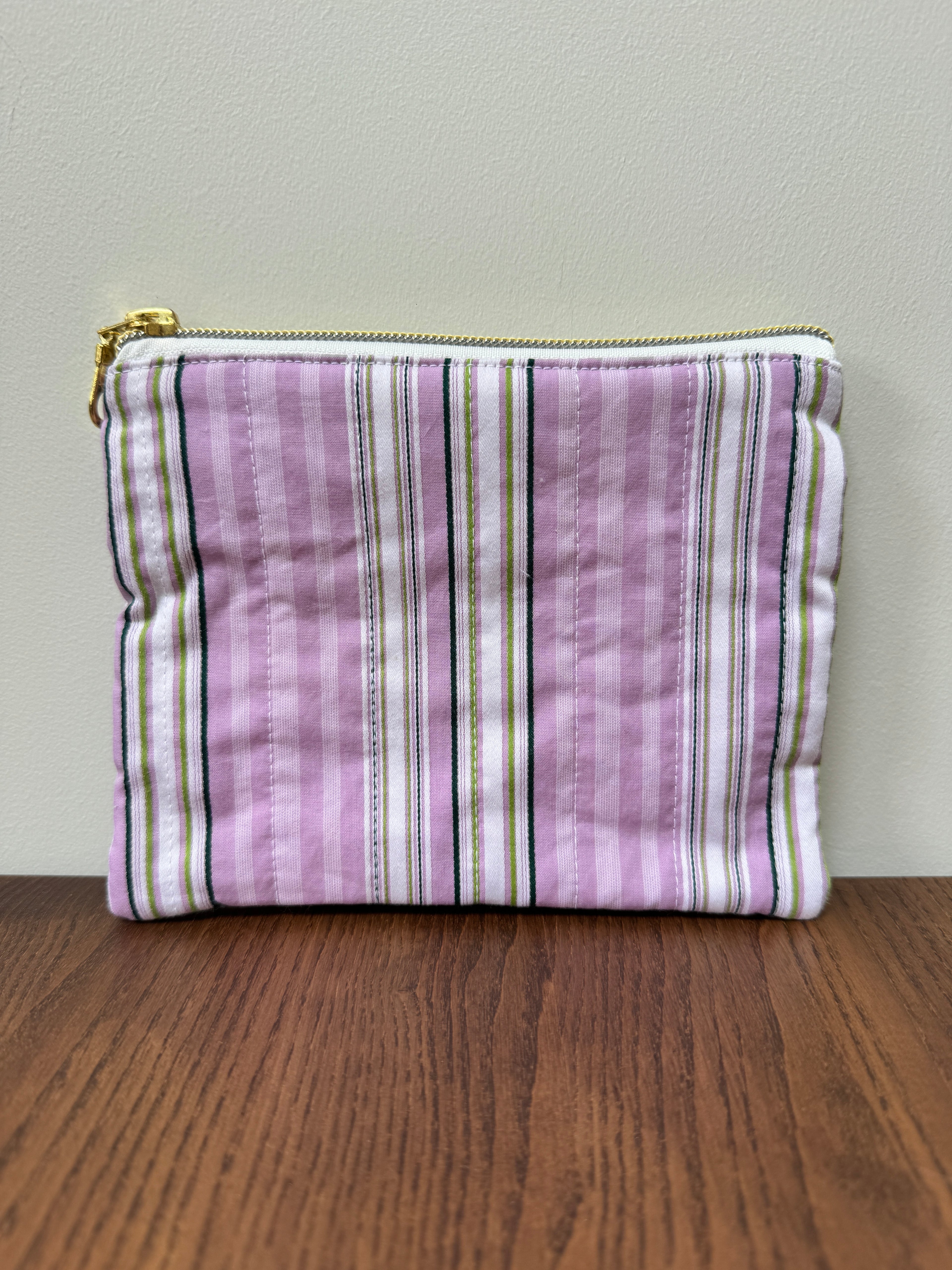 Small Zipper Pouch - Lilac & Green Stripe
