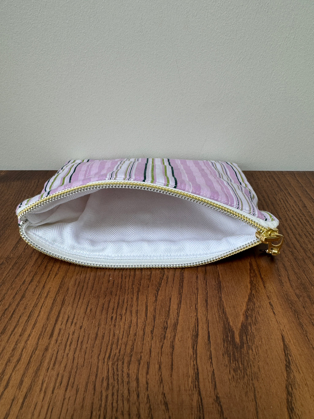 Small Zipper Pouch - Lilac & Green Stripe