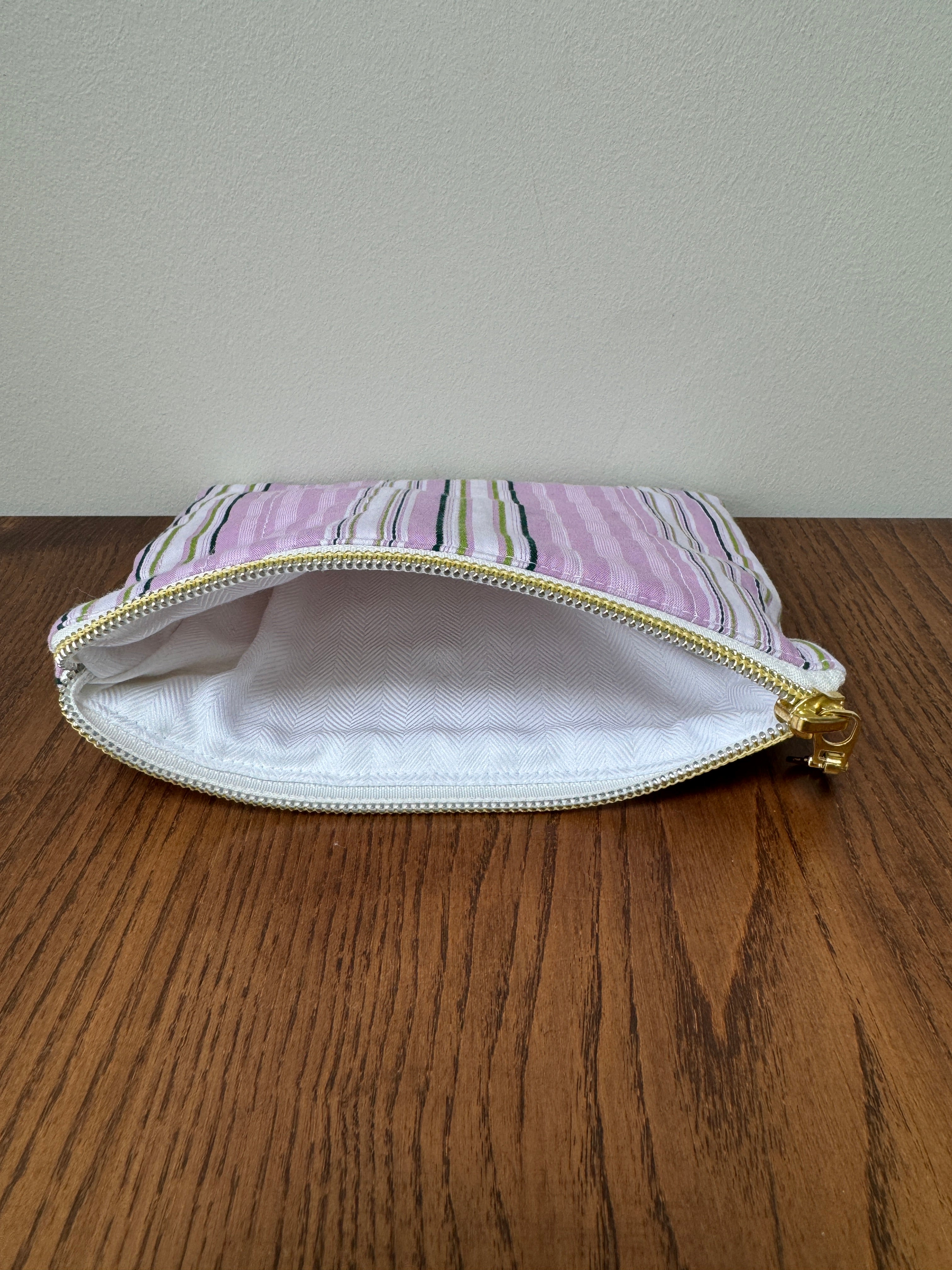 Small Zipper Pouch - Lilac & Green Stripe