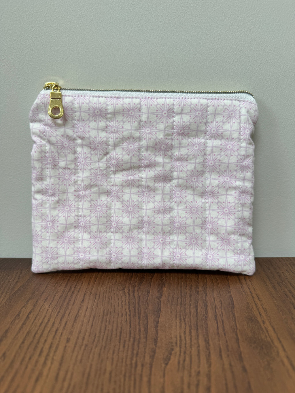 Small Zipper Pouch - Pink Geometric on Cream