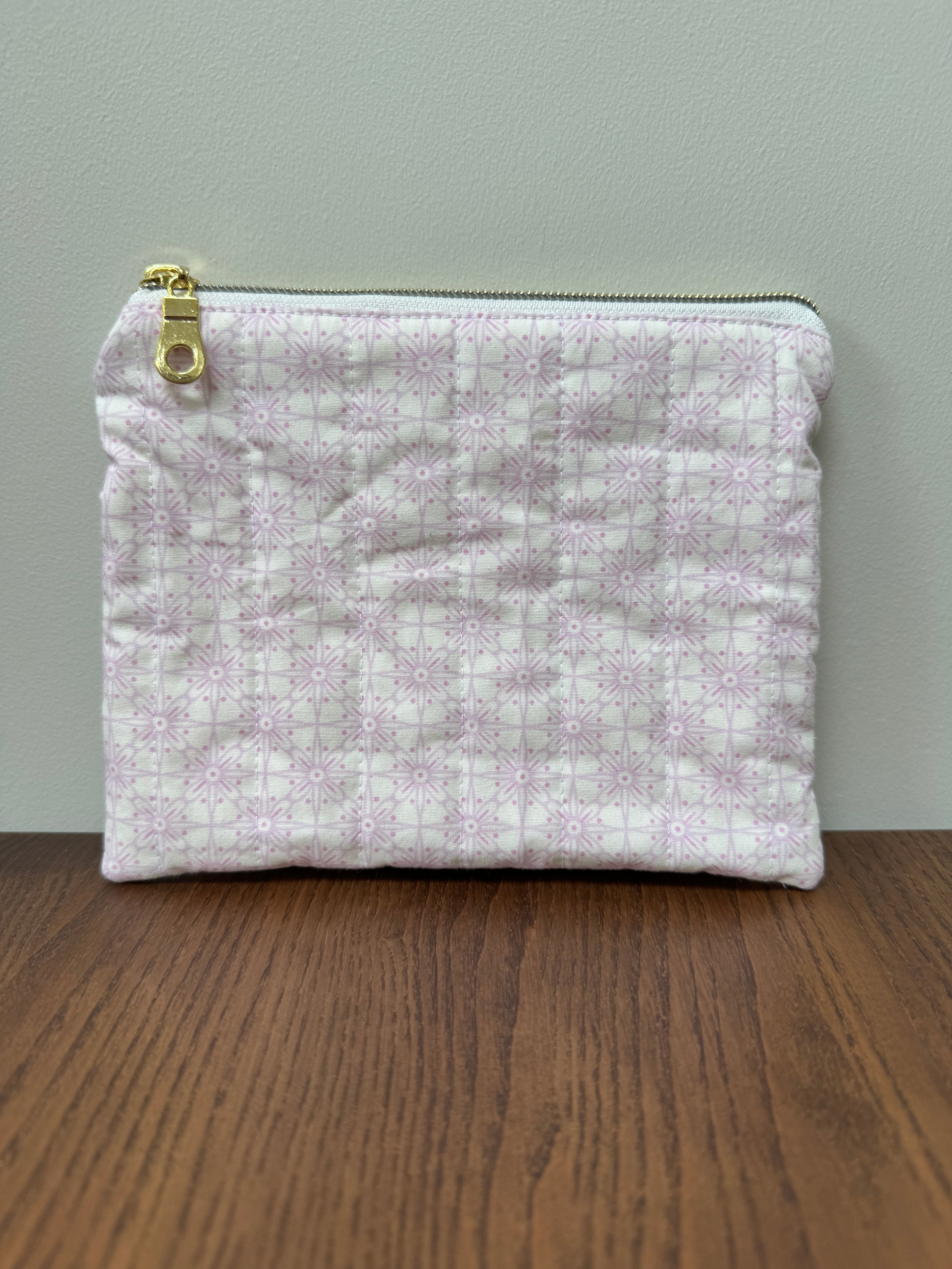 Small Zipper Pouch - Pink Geometric on Cream