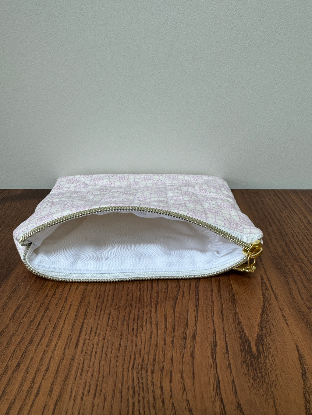 Small Zipper Pouch - Pink Geometric on Cream