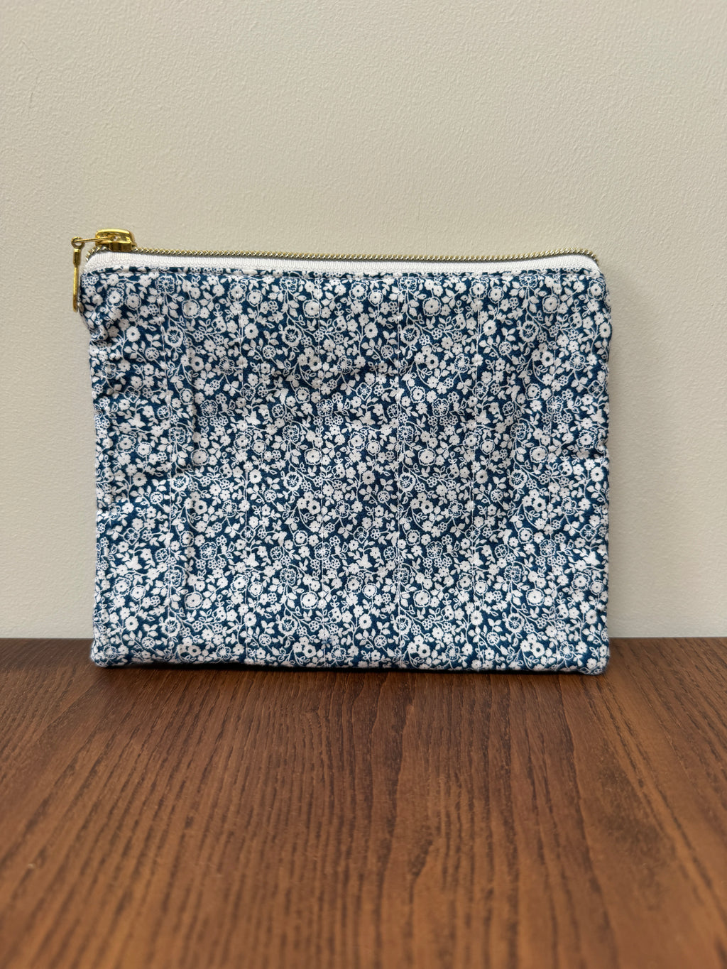 Small Zipper Pouch - Teal with White Florals